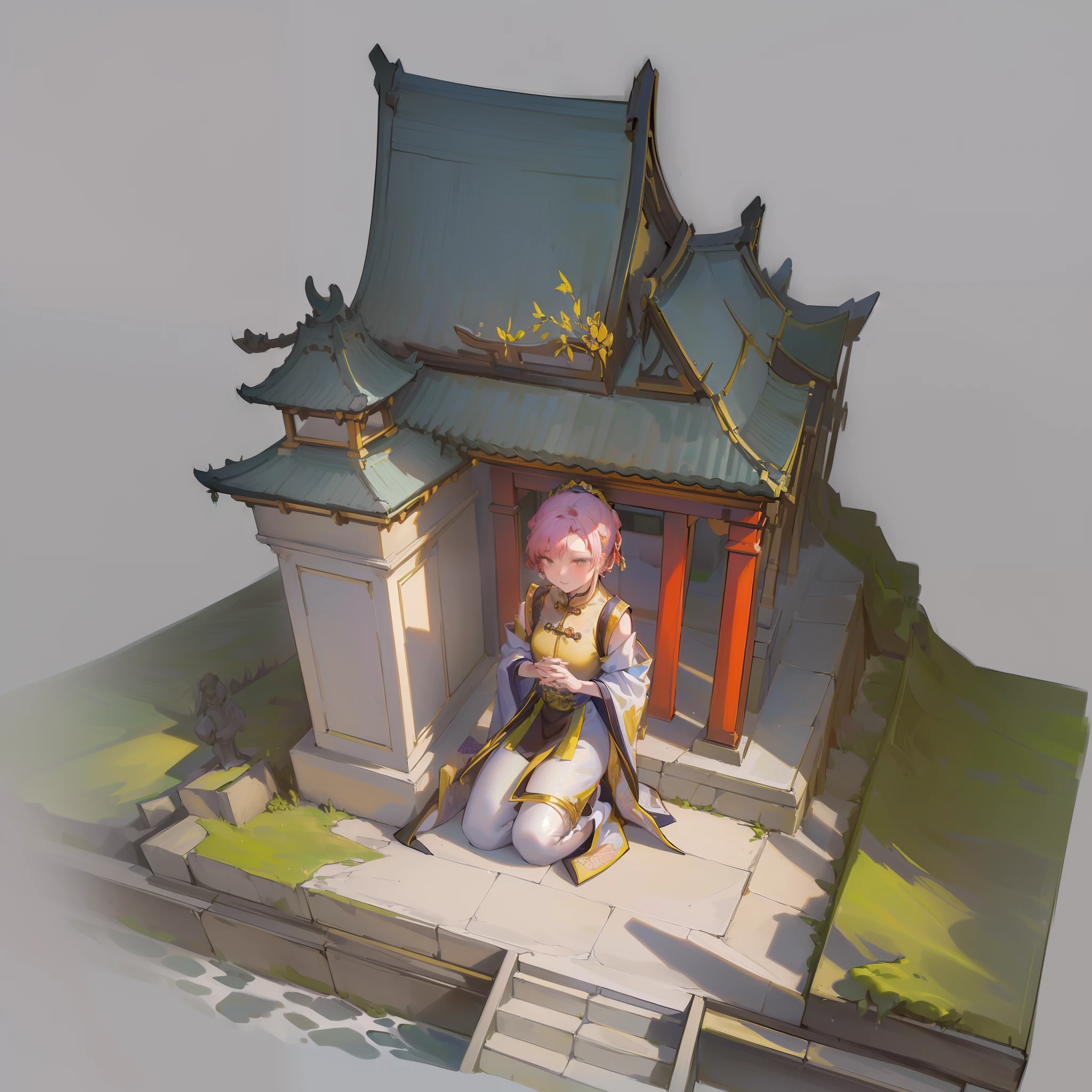 (isometric:1.5), (masterpiece, top quality, best quality, official art, beautiful and aesthetic:1.2),(16k, best quality, masterpiece:1.2),architecture, [:(black background:1.5):30],, east asian architecture, (simple background:1.5), scenery, no humans, stairs, building, wall, doorstep buildings, stairs, Chinese architecture,Doorway statue