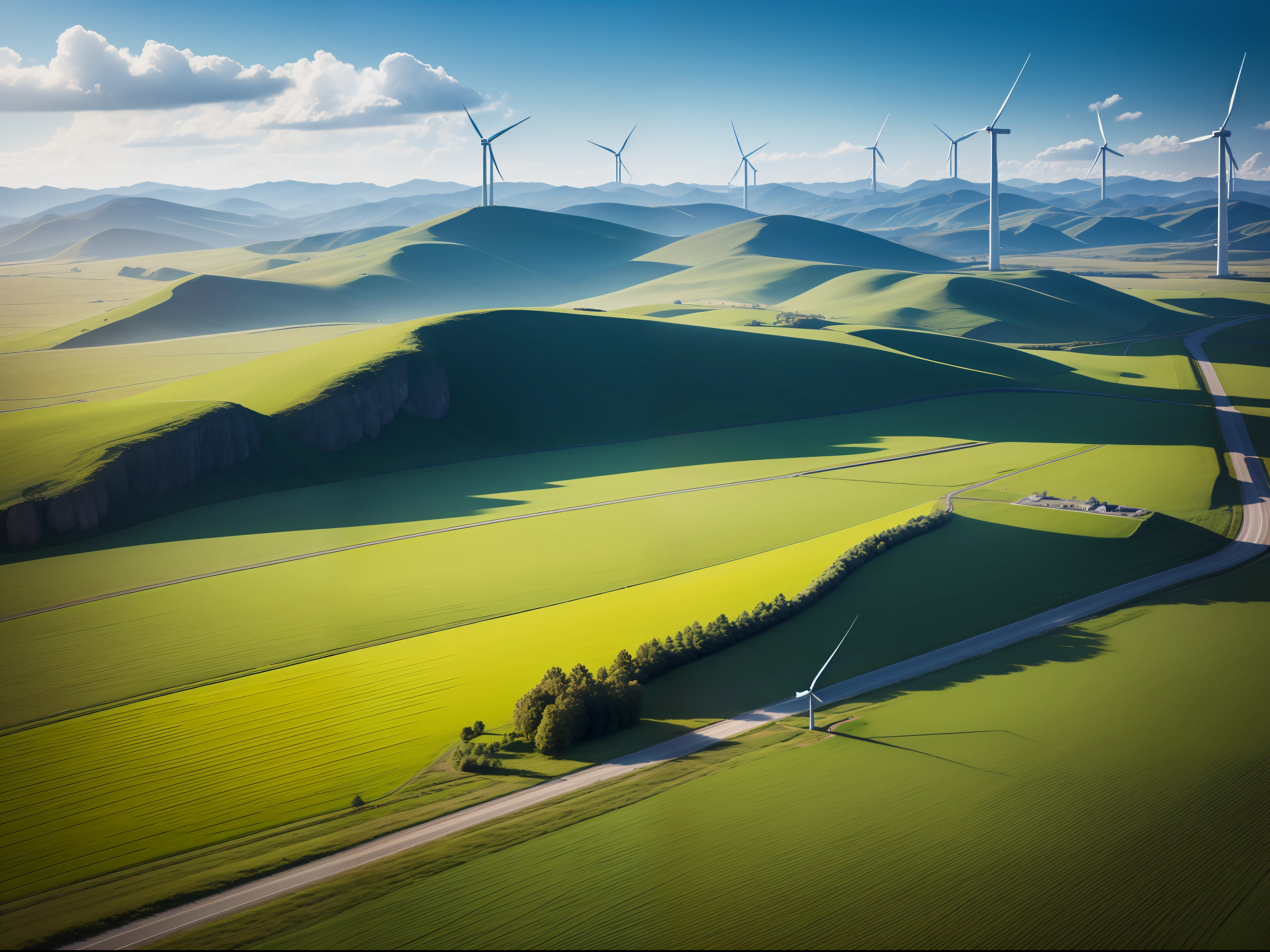 Spinning Landscape, The power of the wind, Use of clean energy, possibility, expresive