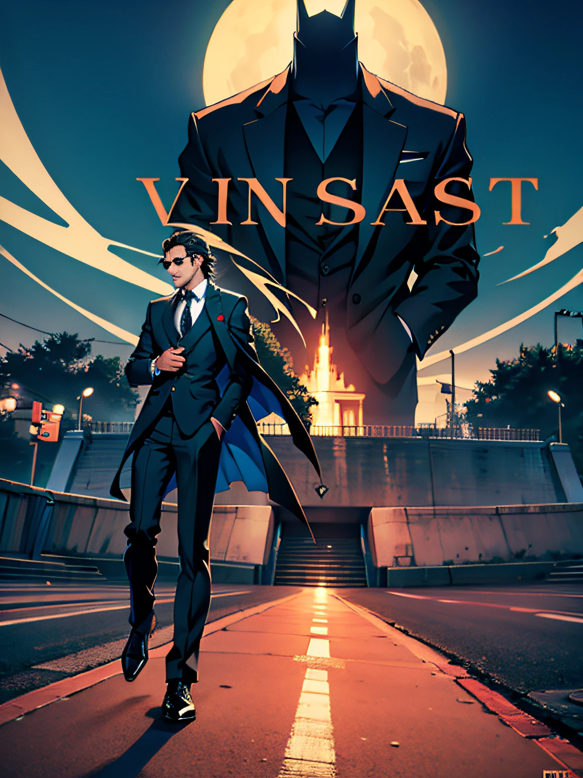 Standing man in front of Vinfast logo, Blacksuit, handsome, cool guy, gentleman