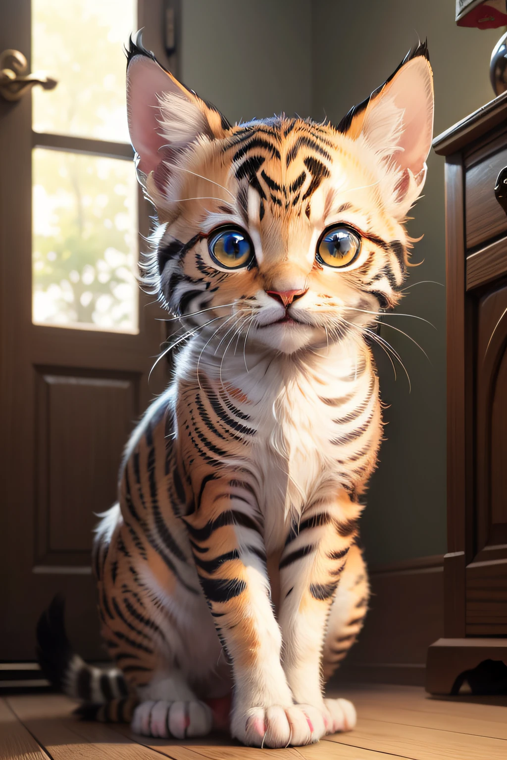 One kitten with crisp eyes of a pheasant tiger