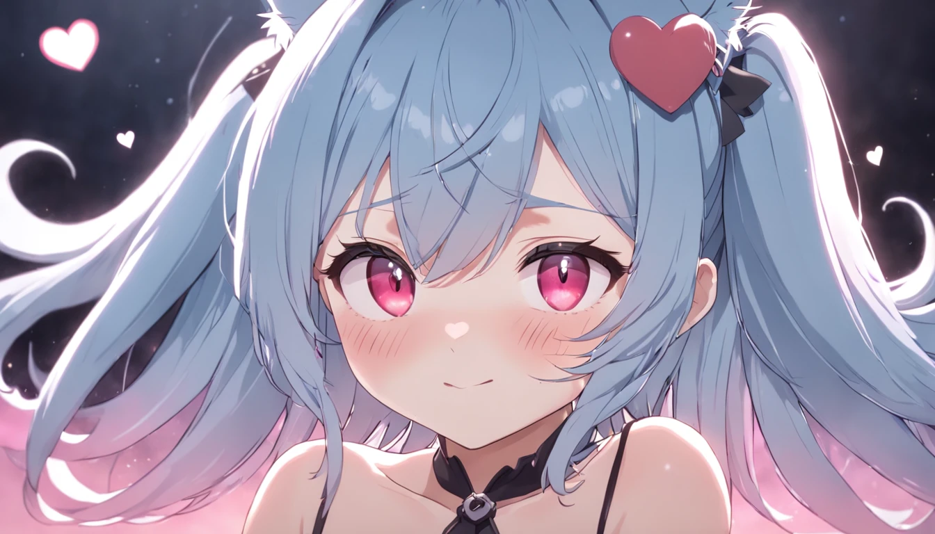 1girll, full bodyesbian,long eyelasher, Silver hair, Light blue hair, Gradient hair, hair pin, Hairpin, hair adornments, Heart-shaped pupils, Pink eyes, Cat ears, Light smile, Shy, Blush, hearts in eyes, anime big breast, Anime style, 8K, Super detail, Best quality, hyper HD, Masterpiece, High details, High quality, Best quality