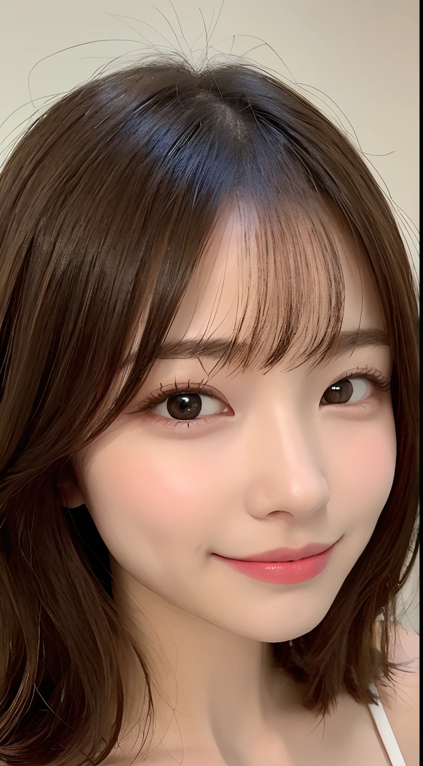 Tabletop, Highest quality, shape, Very detailed, finely, High resolution, 16K, Perfect dynamic composition, Straight hair, Medium Hair, Brown Hair,Natural color lip, smile, 20歳のgirl、cute、beautiful、完璧でbeautiful顔, beautiful and detailed face, Slim face and body, Elegant face, KPOP idol faces、Japanese idol faces、Small face、Big eyes, Brown eyes, Droopy eyes, 緻密でbeautiful目, girl, Front face, Upper Body, Random outfit