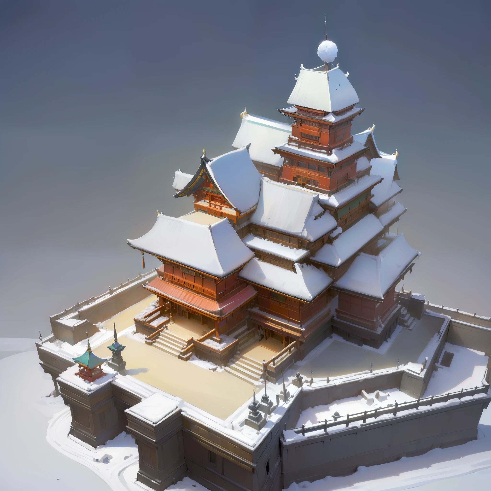 (isometric:1.5), (masterpiece, top quality, best quality, official art, beautiful and aesthetic:1.2),(16k, best quality, masterpiece:1.2),architecture, [:(black background:1.5):30],, east asian architecture, (simple background:1.5), scenery, no humans, stairs, building, wall, doorstep buildings, stairs, Chinese architecture,(winter:1.5)