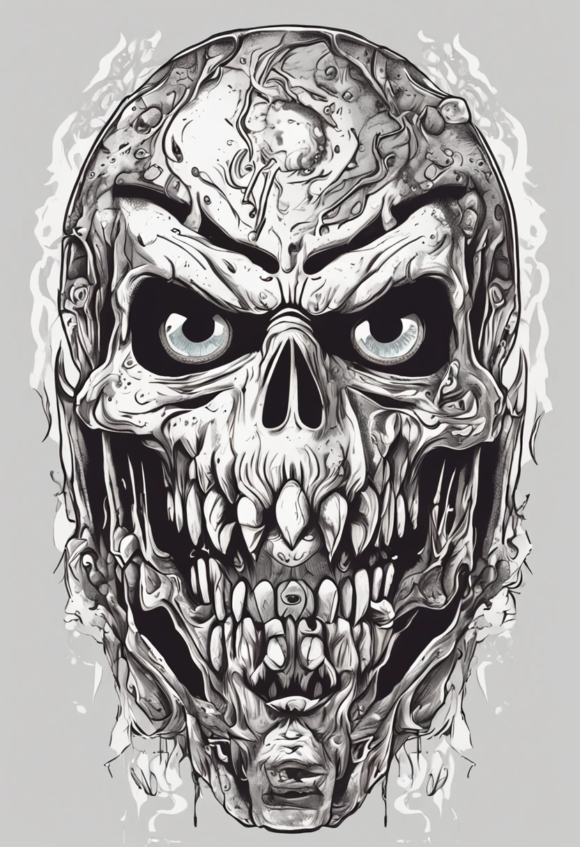 cartoon realism style, t-shirt design, centered artwork, 2D vector, gothic, sinister face of Jason Voorhees, suspenseful horror mood, white background, Adobe Illustration, Trending on Artstation, hd, 8K, intricate details, vibrant scary eyes,