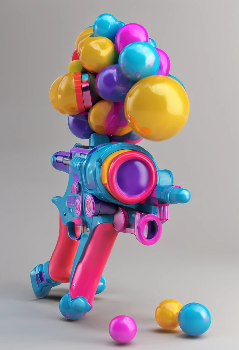 Toy bubble gun model, with animal appearance design, rich advanced color scheme, simple background, render, oc render, 3d model, Surrealism