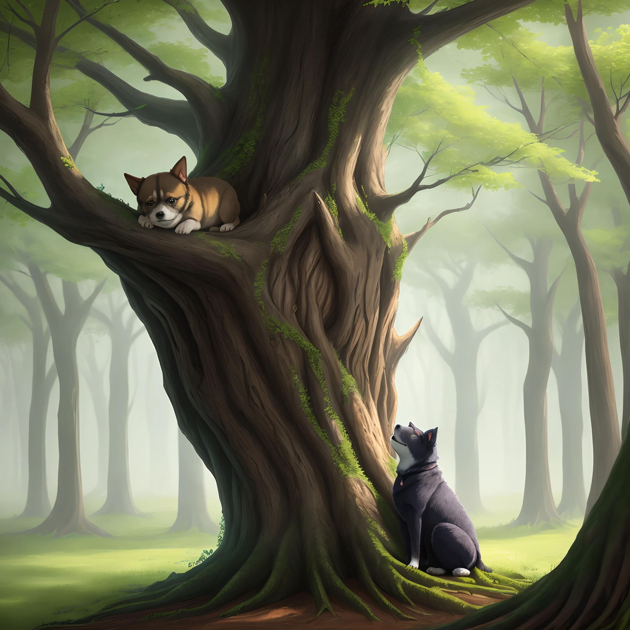 One looks like a dog，A creature about one meter and five meters in length is nestled at the root of a large tree to rest。
A fresh breeze blows，The leaves rustled。
Suddenly, the creature suddenly opened its eyes。
It was as if it sensed something，Stand up，He looked around in trepidation。