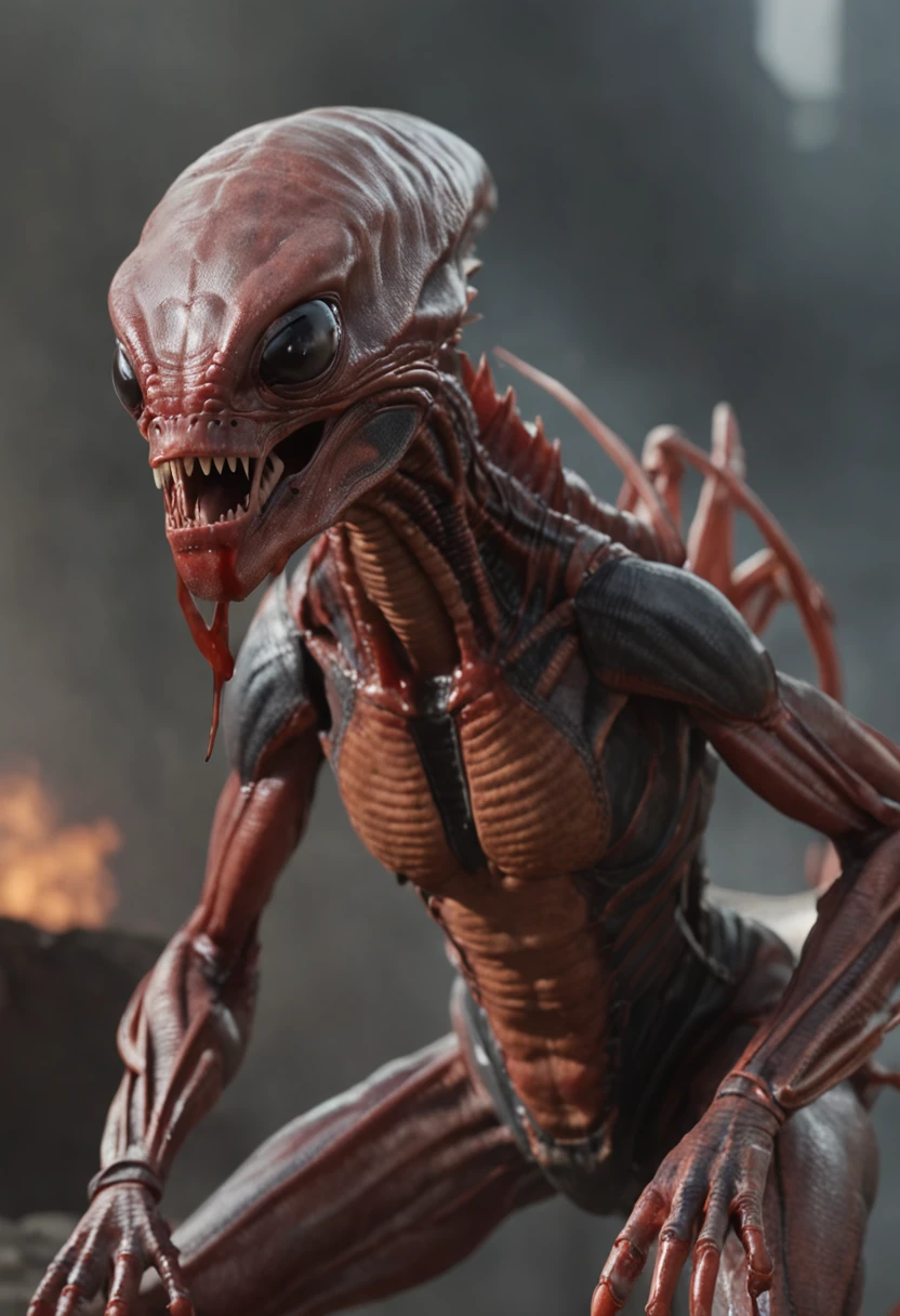 Cinematic image effects,Invading aliens,Invasive crayfish,Huge pliers,uncanny,blood vess,,Murderous,Full body like,combats,The city was destroyed,blasts,fire glow,废墟,of a real,Facial features are carefully depicted,Realistic skin texture,Dark style,depth of fields,high light,Real light,Ray traching,oc rendered,Hyper-realistic,best qualtiy,8K,Works of masters,super-fine,Detailed pubic hair,Correct anatomy,sharp focus on eyes,Bokeh,Facial features are carefully depicted