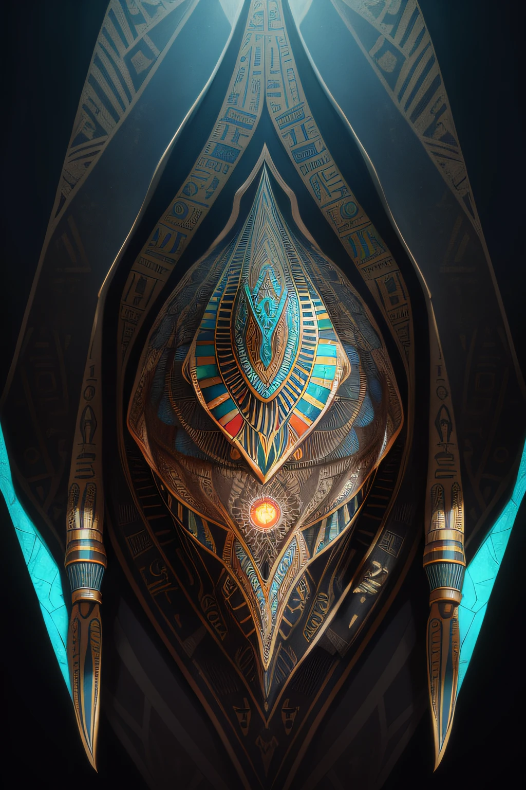 biomachine:1.3, (Egyptian Ra-Tuna:1.2), (colorido:1.2), Hans Giger, (zentangle:1.2), granulado, extremamente detalhado, detalhes intrincados, dynamic lighting, fotorrealista, luz natural, baixo h, obra prima, detalhado 8k