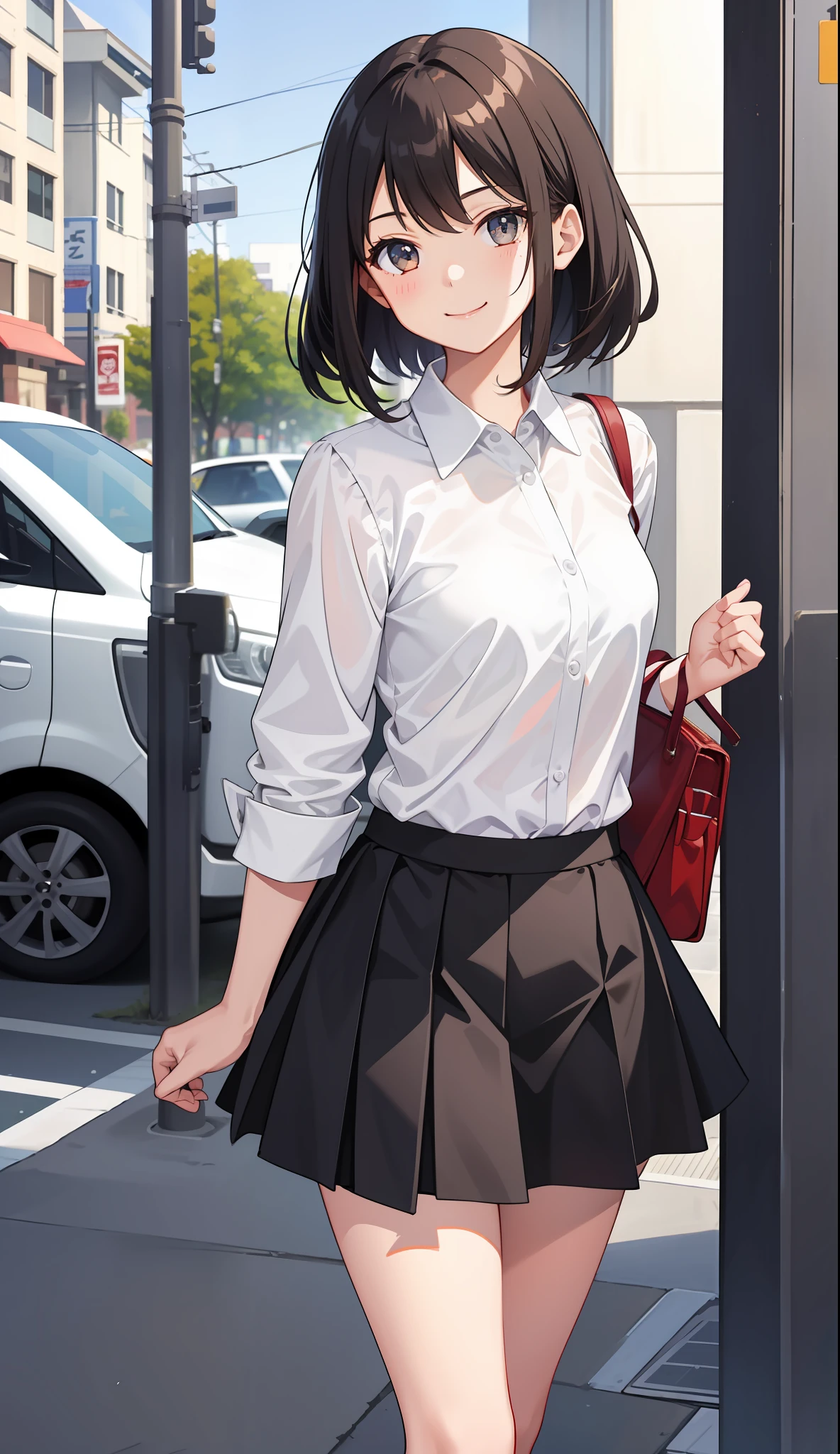 One Girl、positive、Standing posture、Full body portrait、Black Hair、Medium Haircut、blush、Absolute area、Black knee-high socks、Knee-length、stockings、Black Pantyhose、No panties、No bra、Round-neck blouse、mini skirt、Japanese high school students、Summer clothes、Night entertainment district、night、（Very large breasts）、Cleavage、open chest shirt、((Lesbians around the world))、masterpiece、（highest quality）、
Panties around the ankles、Black Loafers、Shirt buttons fly off、Unbutton your shirt、Exposing the breasts、Bare your breasts