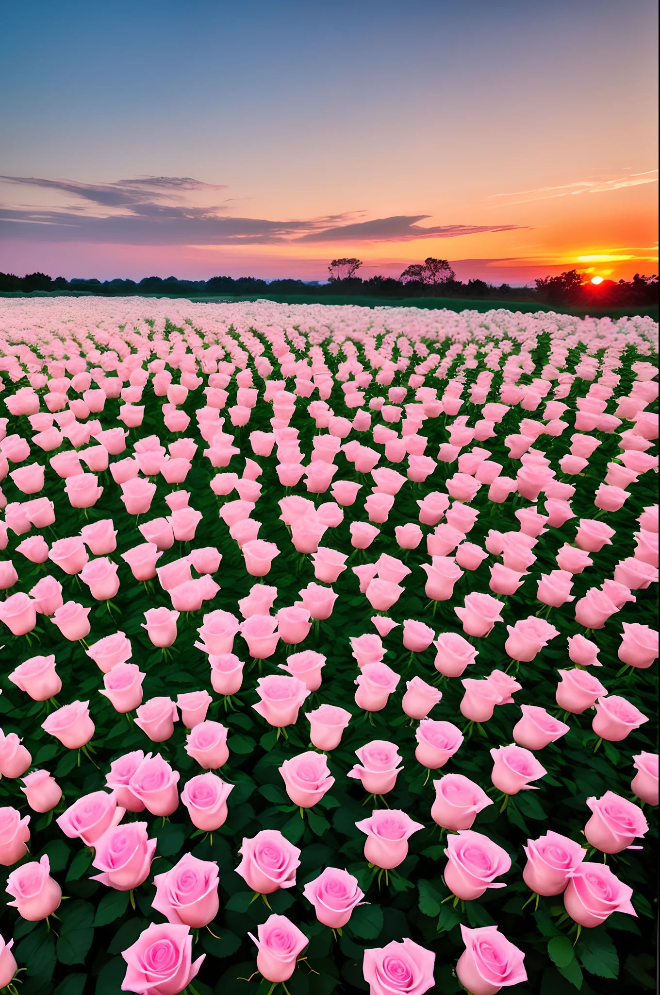 1000 white roses 1000 pink roses sunset HD shooting Photographic version realistic Pink sunset