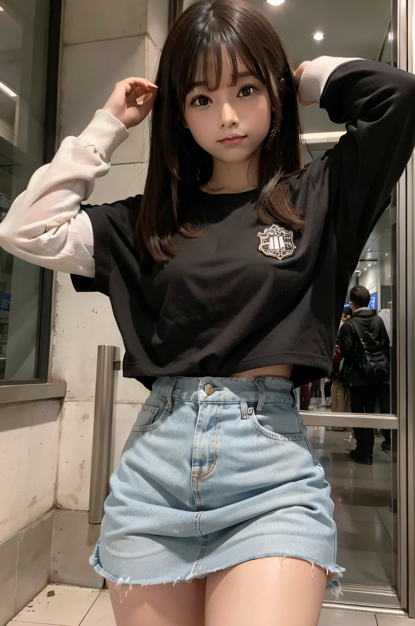 1menina,quadriceps,GTSCidade,Stay next to the building,2050 metros de altura,Carinhoso,constrangido,beautiful hand,muito melhor qualidade,tmasterpiece,Top views,Bigger than the building,duas pernas,good hand,cinco dedos,Saia uniforme escolar