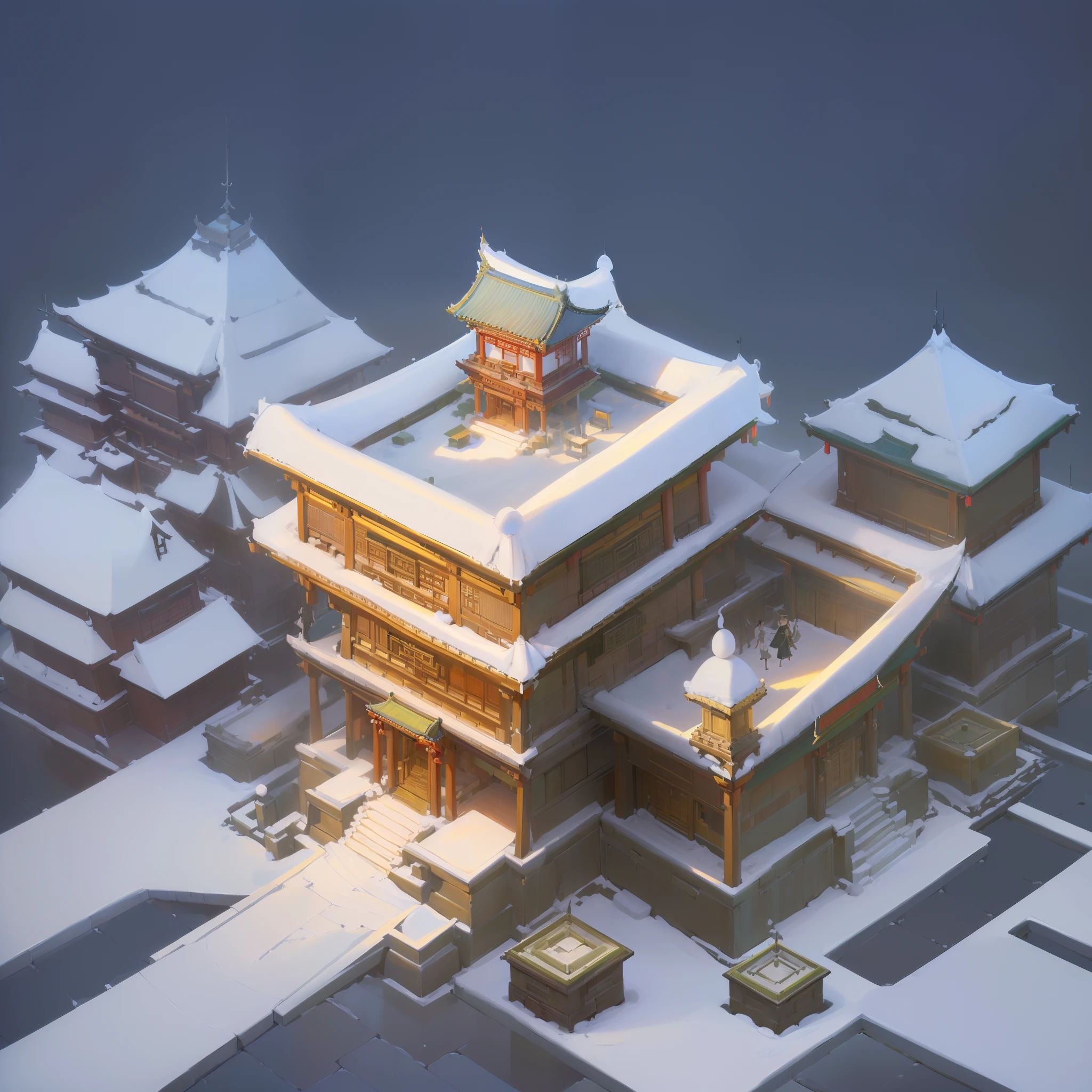 (isometric:1.5), (masterpiece, top quality, best quality, official art, beautiful and aesthetic:1.2),(16k, best quality, masterpiece:1.2),architecture, [:(black background:1.5):30],, east asian architecture, (simple background:1.5), scenery, no humans, stairs, building, wall, doorstep buildings, stairs, Chinese architecture,(winter:1.5)