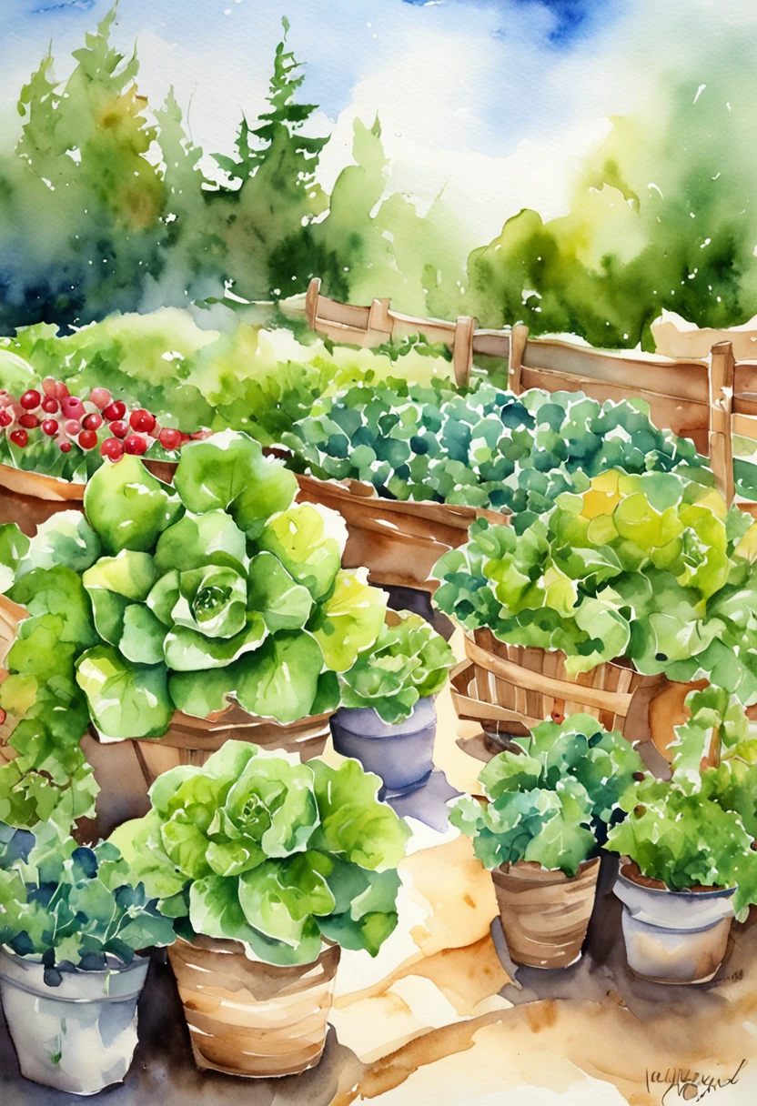 high-level image quality,Background with,lettuce,verdant,Sunlight,The warm