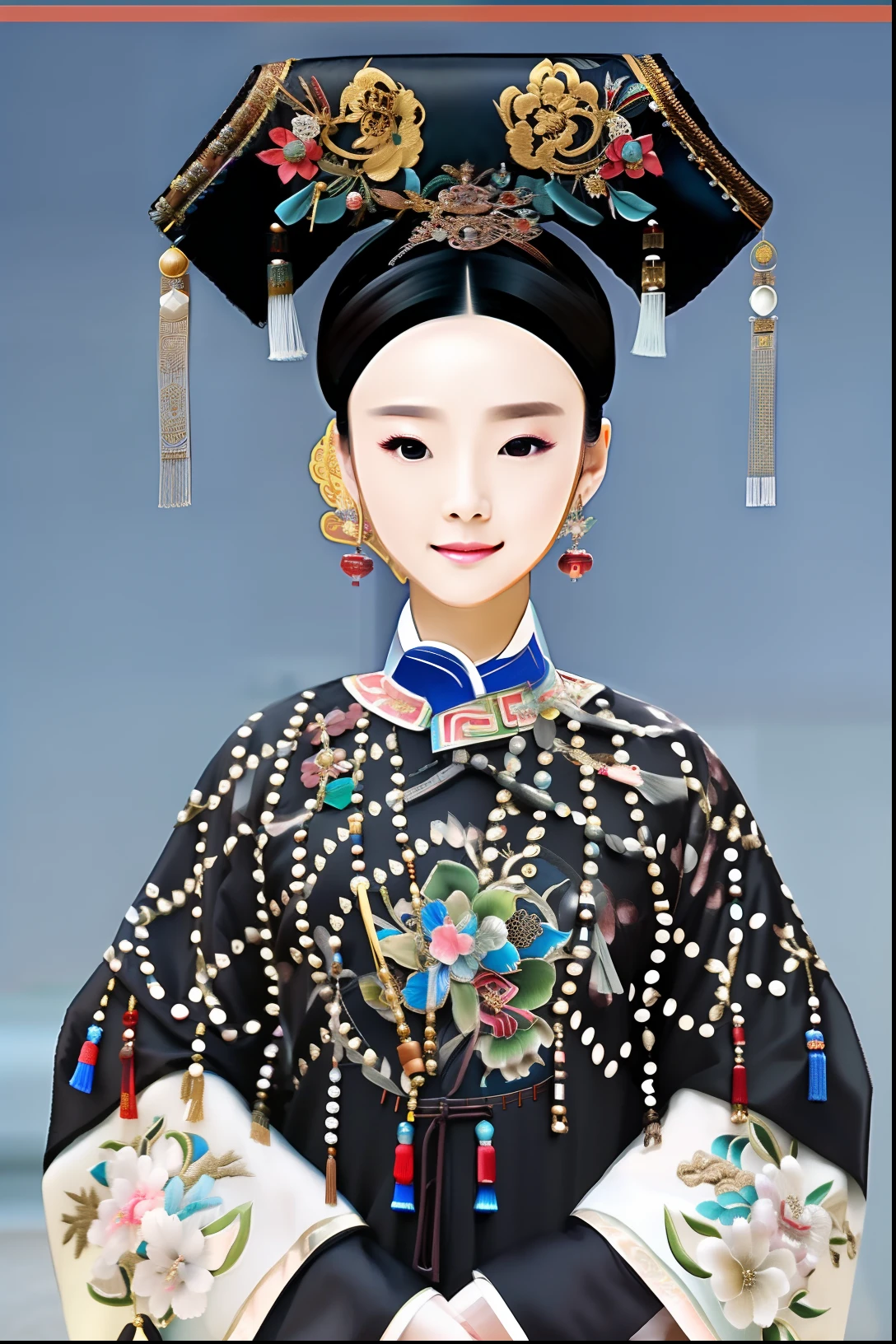 a woman in a traditional chinese dress, palace ， a girl in hanfu, traditional chinese clothing, chinese costume, wearing long royal robe, chinese dress, chinese empress, traditional chinese art, by Lü Ji, with acient chinese clothes, ancient chinese beauties, wearing ancient chinese clothes, chinese style painting, ancient asian dynasty princess, hanfu, royal robe