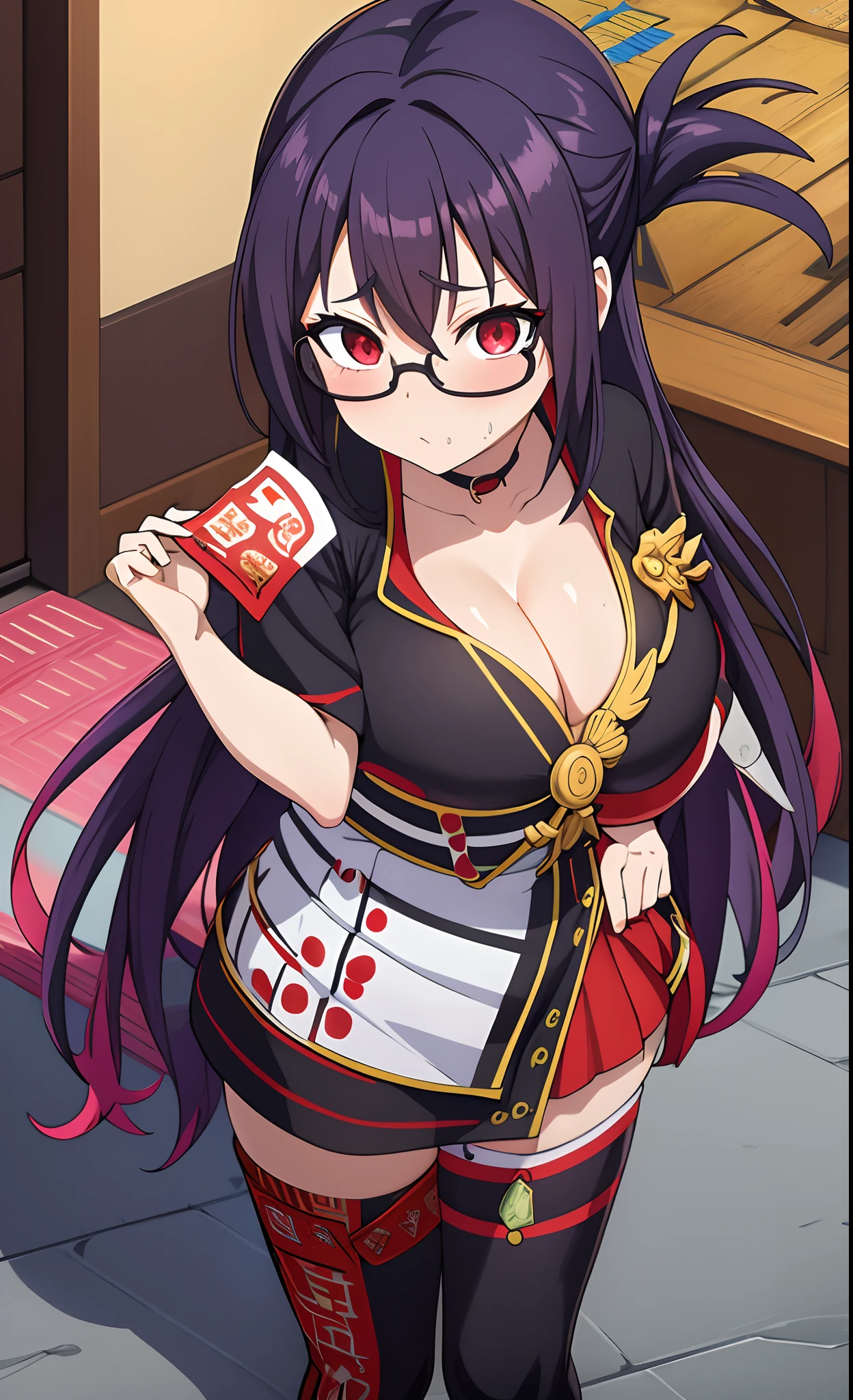 cabelo longo roxo, coroa de flores, round glasses black, heterocromia roxo vermelho, feminina, pele branco, Colar preto, quimono azul claro, Hanafuda, peitos grandes, carregado pro e621, corpo inteiro, Dragoned, chifre, bumbum grande, sexy, NSFW, Futanari, rechonchudo, Big dick , Intersexuais, chubby,