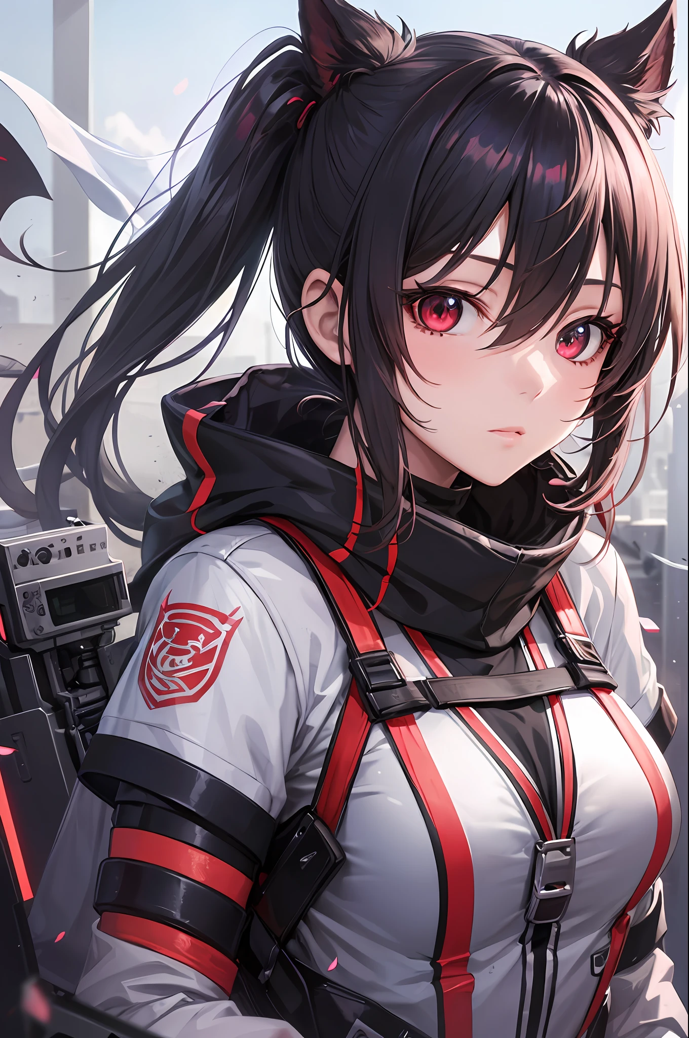 A beautiful anime girl with semi-automatic red eyes, 8k --auto --s2