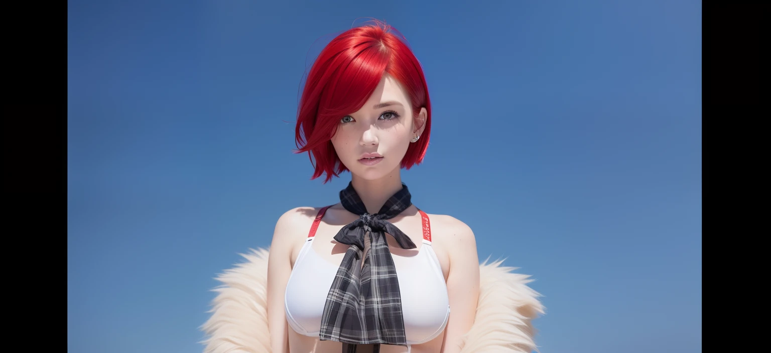 1 girl in, solamente, (NSFW), Cute 18-year-old red-haired girl with two tails, ((cuerpo femenino perfecto)) multiple (cabello color arco iris: 1.2), (Hermosos ojos azules detallados: 1.6), (Ojos fotorrealistas: 1.6), feliz, Ucraniano, (Small body), ((small hips)), white pale skin, (tetas perfectas), (dedo del pie de camello), pantimedias aceitosas brillantes, Maillot de una pieza, Fondo de ciudad futurista, Gloomy colorful lighting, cielo muy oscuro, Foto realista, dynamic lighting.