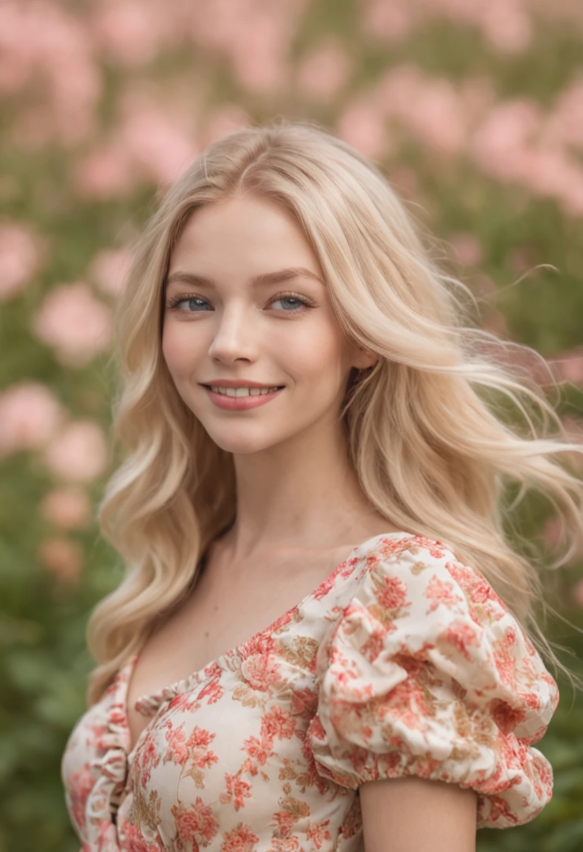 (masutepiece, Vivid portrait:1.3), (Seductive depiction of a blonde woman:1.2), (Canon EOS 5D Mark IV Camera, Famous for capturing vibrant colors and rich textures:1.2), (Paired with Canon EF 35mm F/1.4L II USM lens for versatile compositions:1.2), (Flowing, voluminous blonde hair caught in the breeze, Adding dynamism:1.1), (Glowing blue eyes reflecting the shade of the sky:1.1), (A perfect face that exudes perfection:1.1), (Knee-length sundress full of kaleidoscopes of colors:1.1), (Her cheerful smile radiating pure happiness:1.1), (Playful movements of the dress to capture the light:1.1), (A mix of wildflowers to create a vibrant backdrop:1.1), (Sunlit fields depicting a joyful atmosphere:1.1), (The sensor of the camera is、Captures the intricate texture of her hair and fabric:1.1), (Lenses that highlight her seductive smile and vibrant outfit:1.1), (A moment to capture carefree joy in nature:1.1), (The synergy of color and emotion in one frame:1.1), (Portrait capturing the essence of the radiant spirit in a blooming landscape:1.1)One lady
