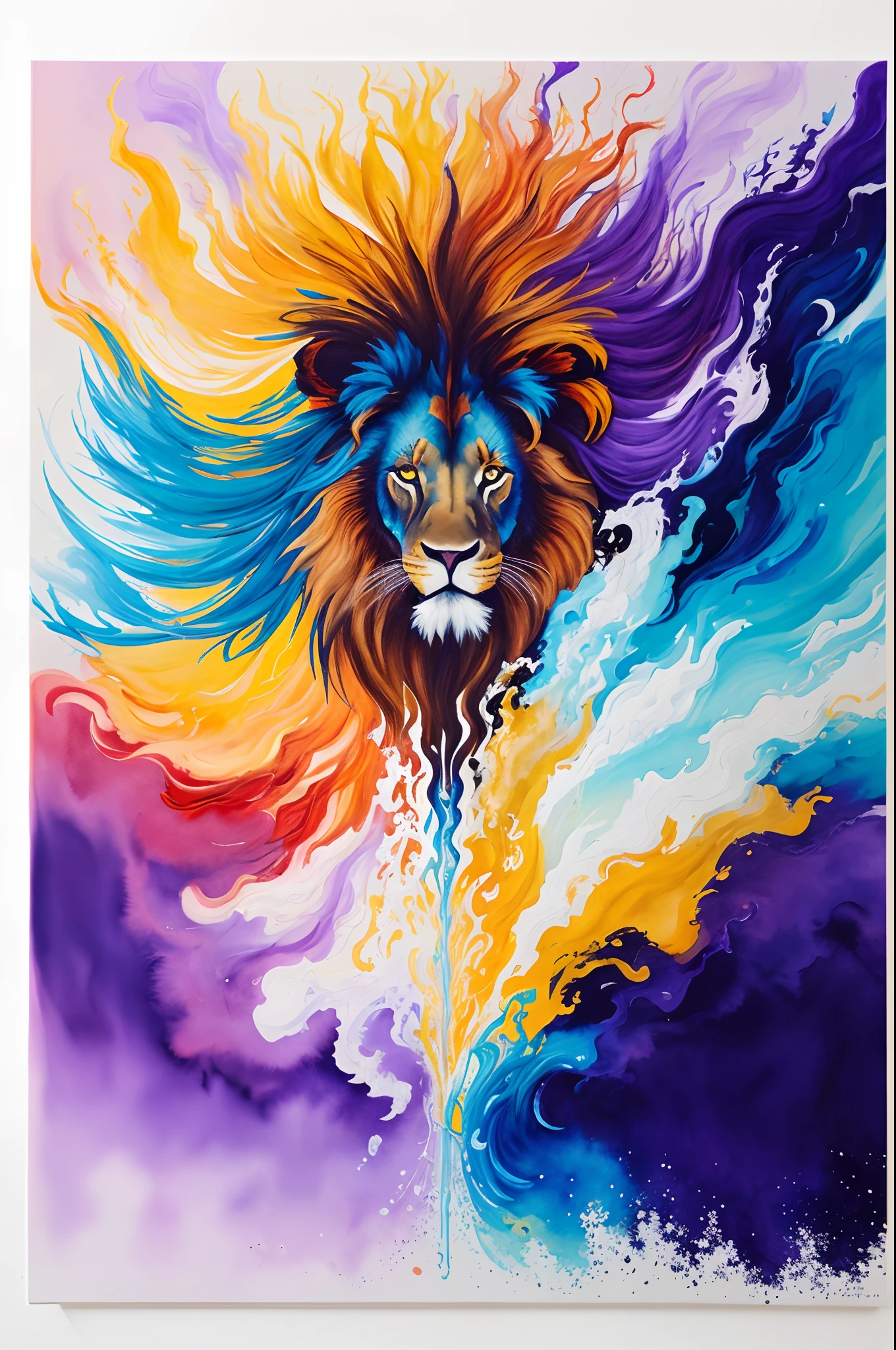 extremely stressed anime lion, drinking coffee in a building on fire in the background, masterful playing card border, random Colorful art, oil painting, blue yellow colors, light purple and violet additions, light red additions, intricate detail, splash screen, 8k resolution, masterpiece, artstation digital painting smooth veryBlack ink flow: 8k resolution photorealistic masterpiece: intricately detailed fluid gouache painting: by Jean Baptiste Mongue: calligraphy: acrylic: watercolor art, professional photography, natural lighting, volumetric lighting maximalist photoillustration: by marton bobzert:, complex, elegant, expansive, fantastical, vibrant