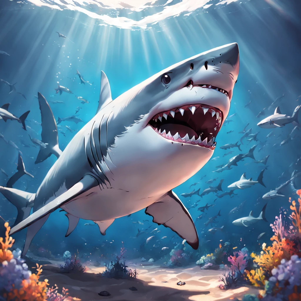 Great white shark,cartoony
