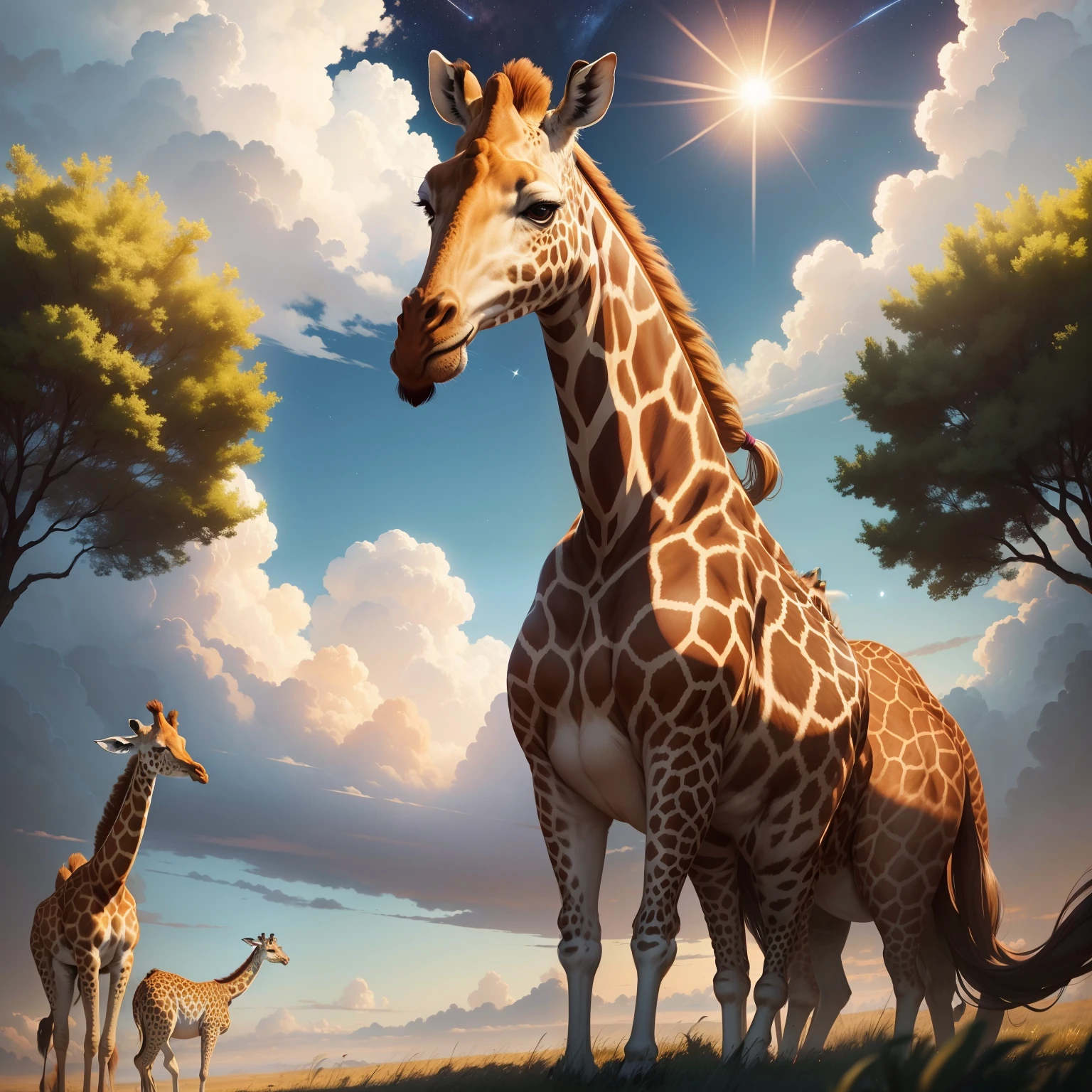 feral giraffe, female, horse pussy, buttplug, pussy juice, day, mountain on the background, rain, on the field,