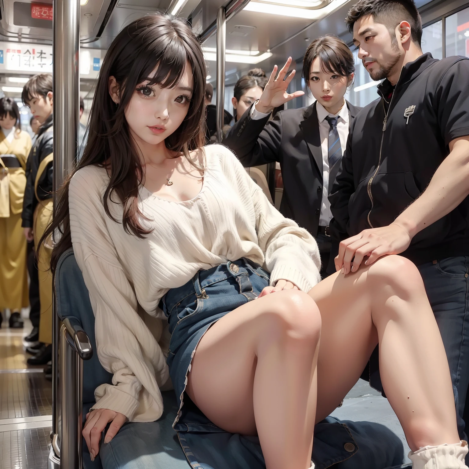 A Japanese Lady、28yr old、High-resolution gravure、Filming inside the train、Lots of men、Embarrassed face、Full body photo