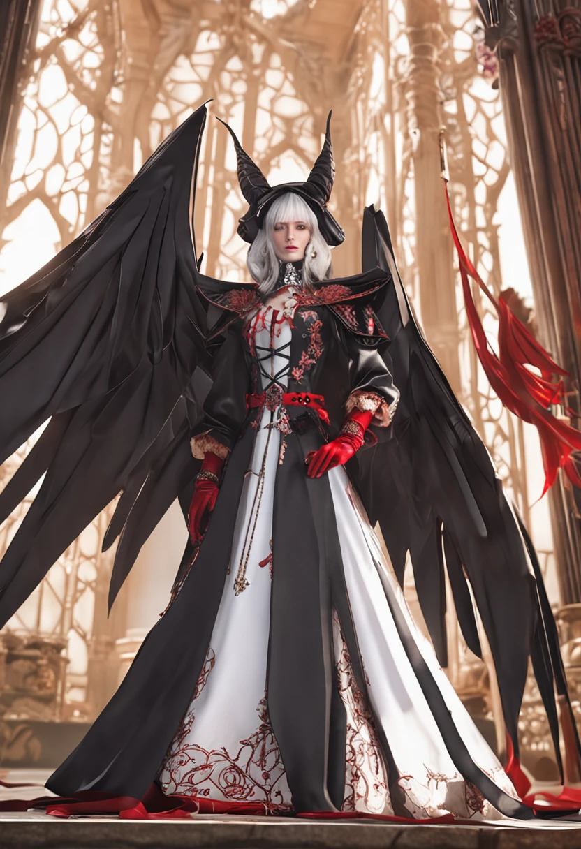 black lence stockings，Black and red dragon robe，Cloak，Red robe，plumw，high-heels，Luxury jewelry，palaces，Peerless beauty，Long, straight hair that is silky，exquisite facial features，Pure eyes，Smooth skin，The figure is tall and bumpy，full bodyesbian，8K quality，extremy detailed