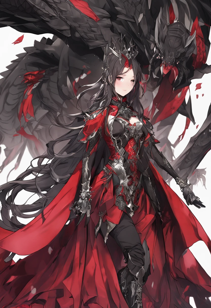 black lence stockings，Black and red dragon robe，Cloak，Red robe，plumw，high-heels，Luxury jewelry，palaces，Peerless beauty，Long, straight hair that is silky，exquisite facial features，Pure eyes，Smooth skin，The figure is tall and bumpy，full bodyesbian，8K quality，extremy detailed