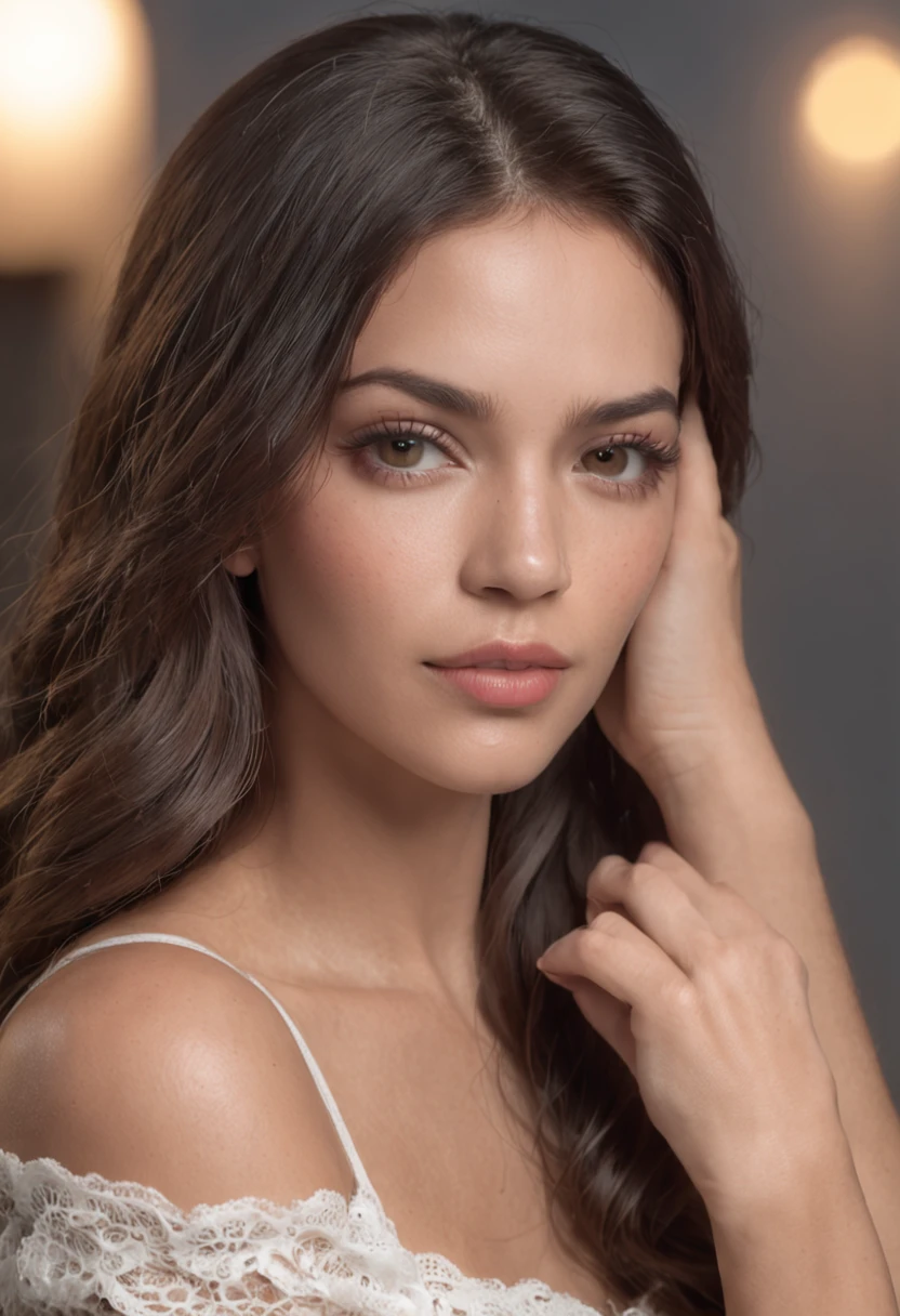Mulher latina bonita em seus 20 e poucos anos, em shorts jeans curtos, cabelos loiros, (((corpo inteiro))). 4k resolution, corpo perfeito, rosto perfeito, super detalhado, Maximum hyper detailed realistic skin, (fotografia profissional), trending on ArtStation, foco nítido, Studio photo, detalhes intrincados, altamente detalhado, Directed by: Greg Rutkowski