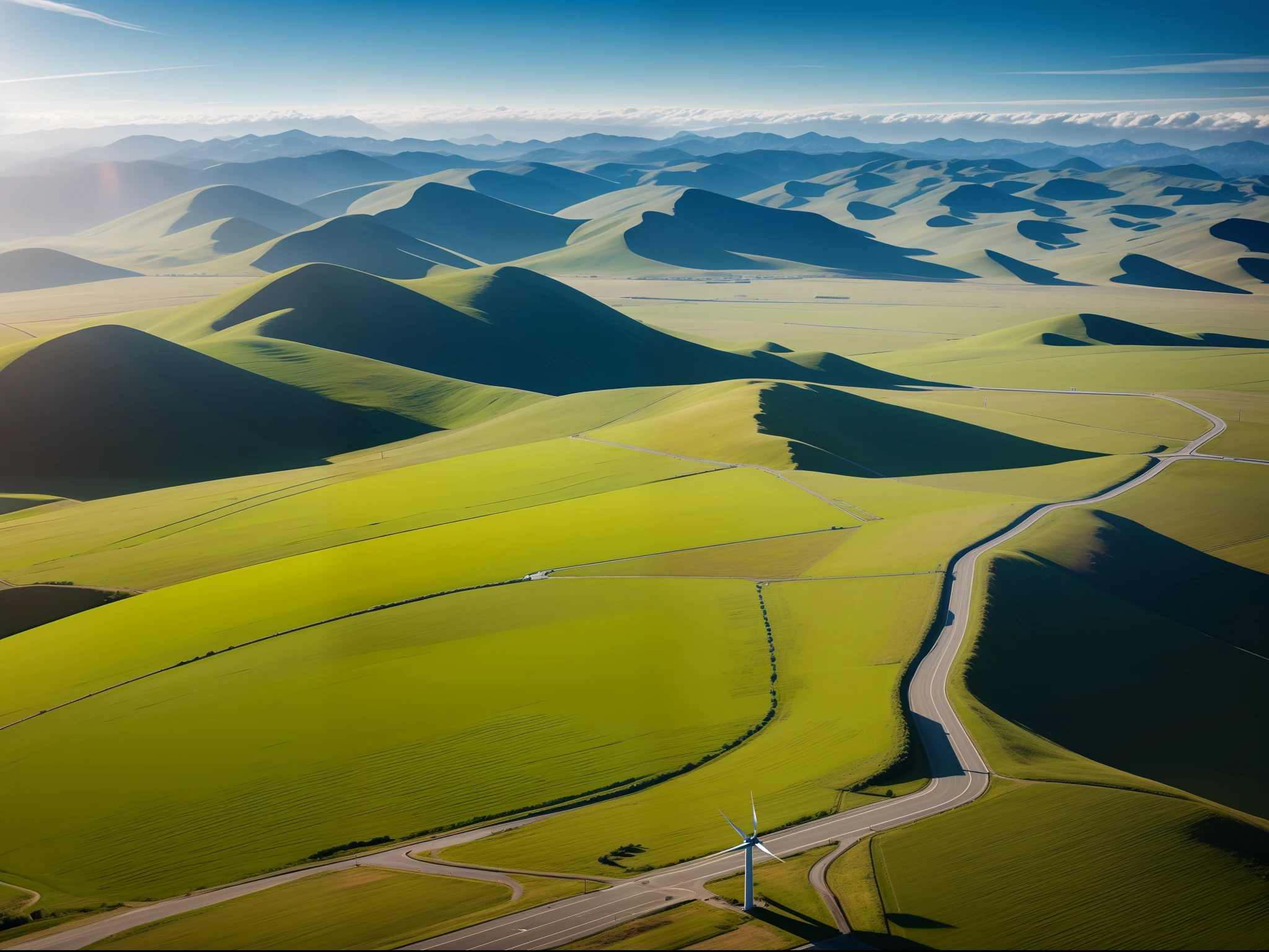 Spinning Landscape, The power of the wind, Use of clean energy, possibility, expresive
