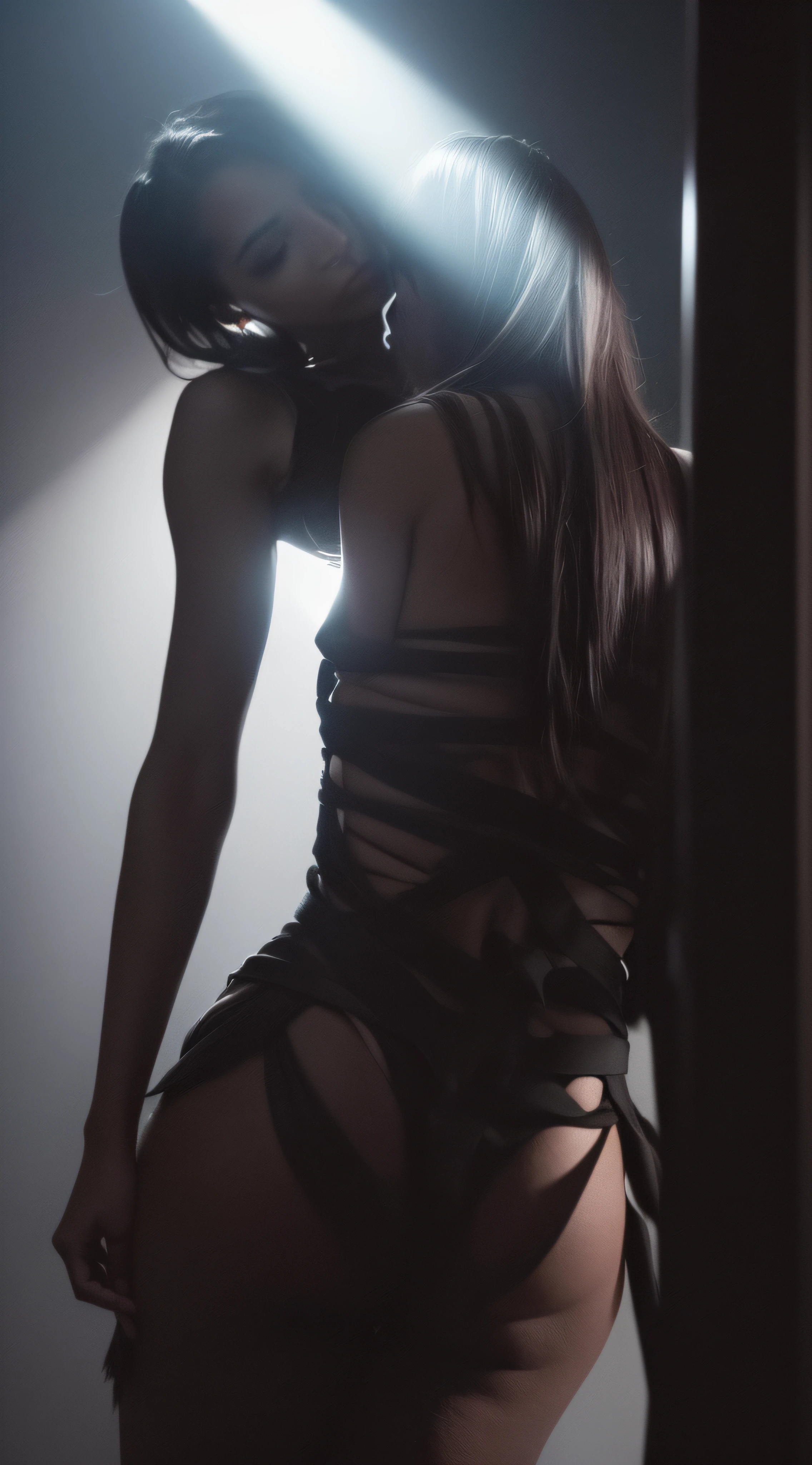 "(The best lighting, alto contraste, oscuro, dramatic),(Chica junto a una cabra negra gigante, Open the rib cage, autopsia, caldero con huesos humanos, sangre por las paredes),Luz Caravaggio"
