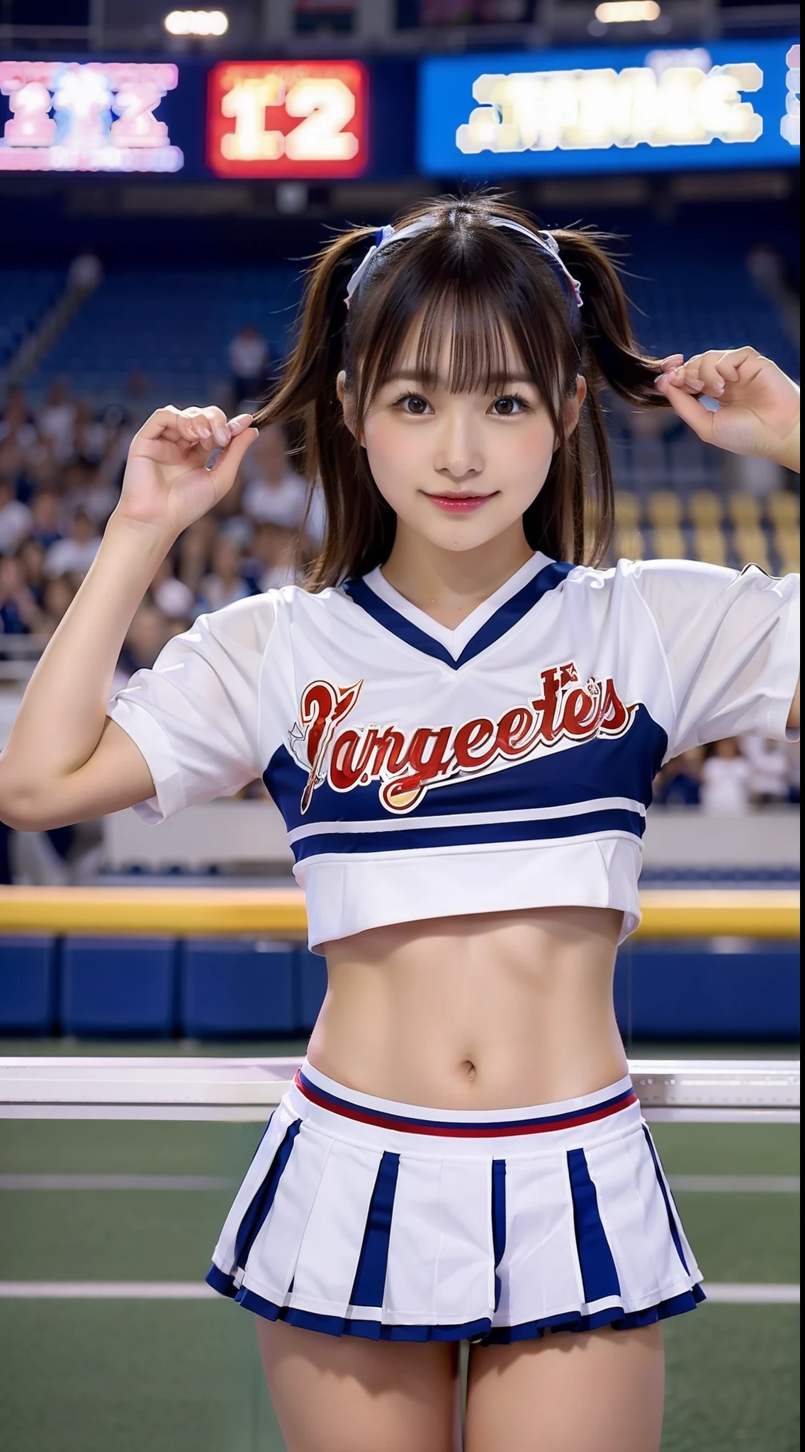 1girl in、cheerleaders、japanaese girl、stadio、I-shaped balance、a miniskirt、underpants、