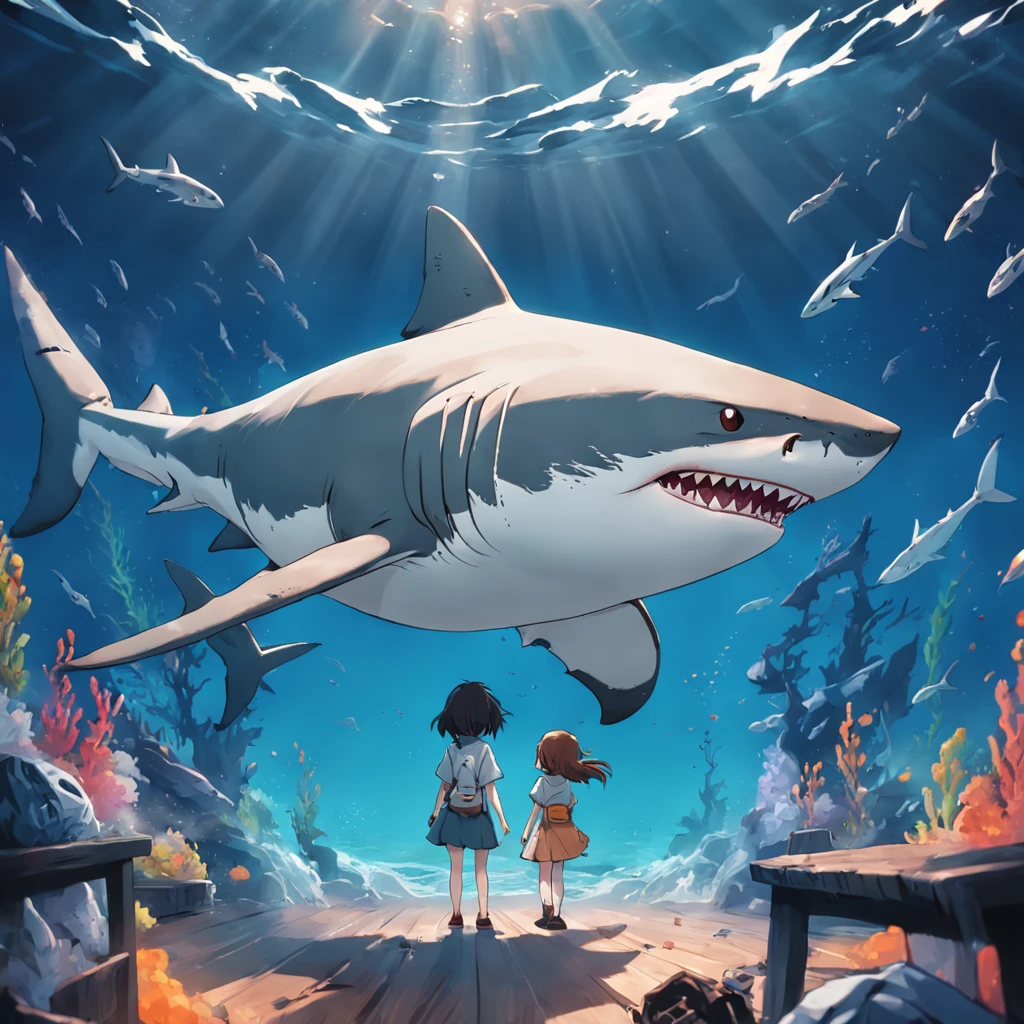White shark,cartoonish style