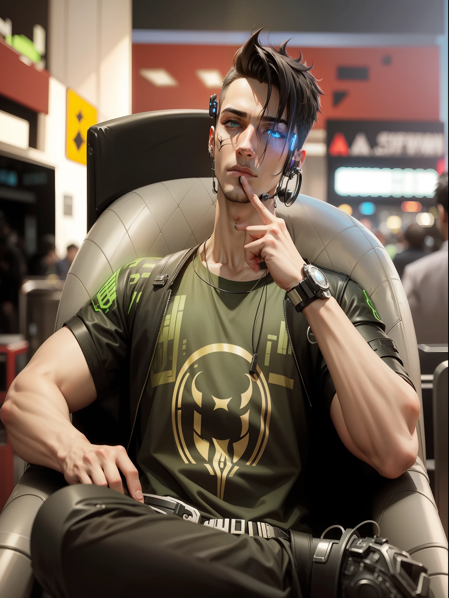 Change background cyberpunk handsome boy, realistic face, 8 k , ultra realistic