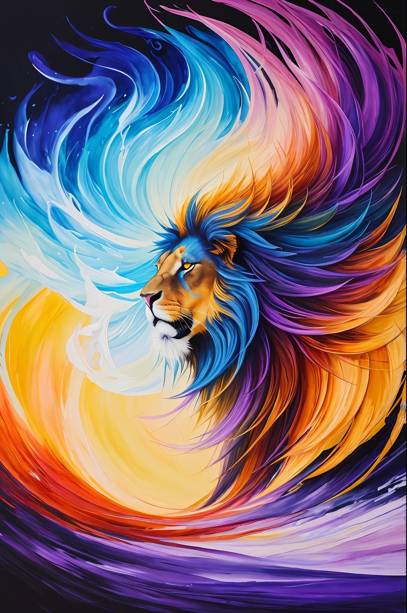 extremely stressed anime lion, drinking coffee in a building on fire in the background, masterful playing card border, random Colorful art, oil painting, blue yellow colors, light purple and violet additions, light red additions, intricate detail, splash screen, 8k resolution, masterpiece, artstation digital painting smooth veryBlack ink flow: 8k resolution photorealistic masterpiece: intricately detailed fluid gouache painting: by Jean Baptiste Mongue: calligraphy: acrylic: watercolor art, professional photography, natural lighting, volumetric lighting maximalist photoillustration: by marton bobzert:, complex, elegant, expansive, fantastical,  vibrant