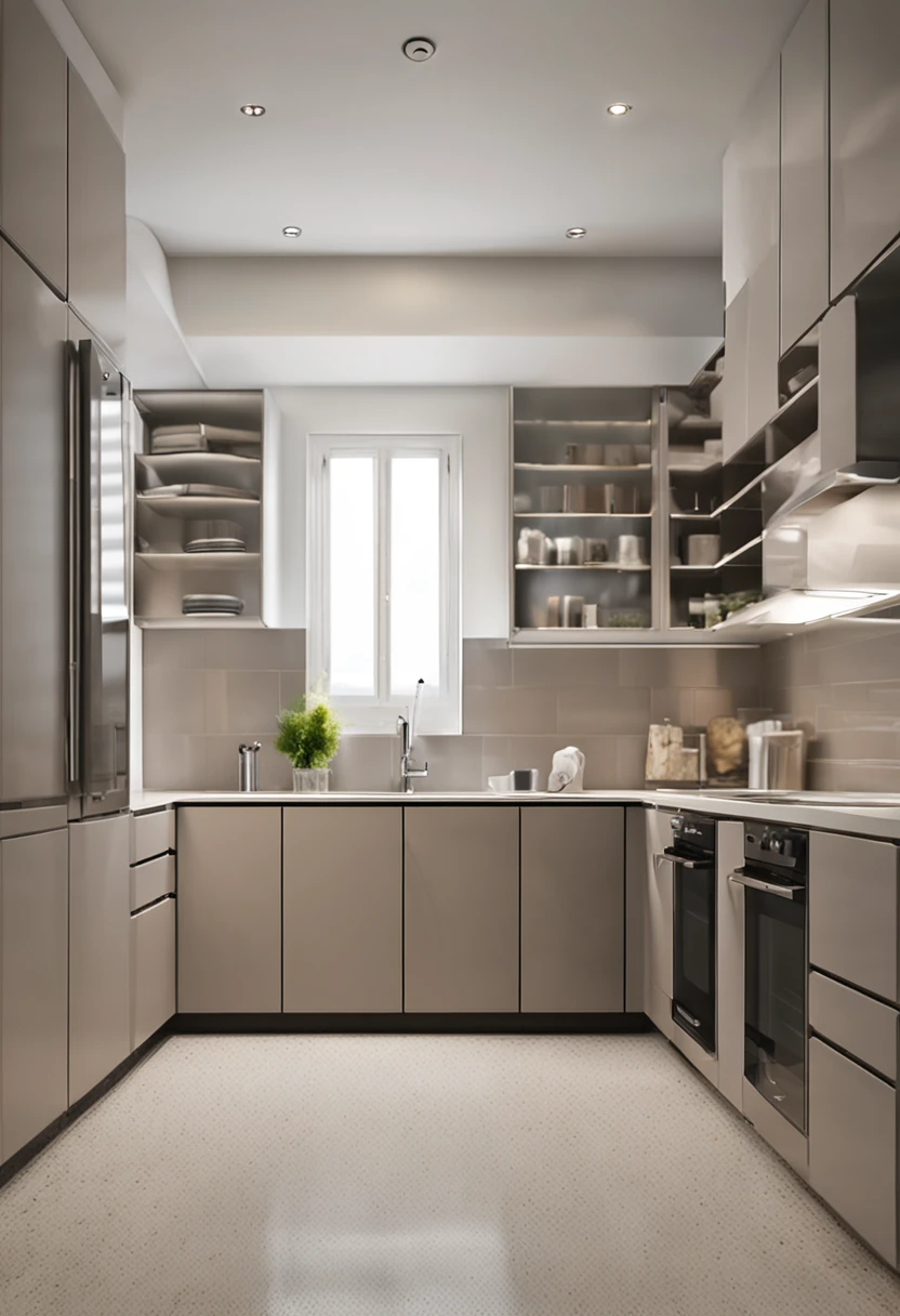Cozinha moderna com persiana horizontal nas janelas, Aluminium horizontal blind, persiana horizontal, persiana 25 mm, foco na persiana, persiana centralizada na imagem. Persiana no centro Remova as pessoas, Remove old household items, Insert new household items. Cozinha moderna, 8k, foto realista, Obra-prima, 4K, belo design, absurdos, ultra realista, melhor qualidade, masterizar, ultra alta, foto crua, ultra realista, obra-prima, melhor qualidade, super detalhado, ultra high-resolution,