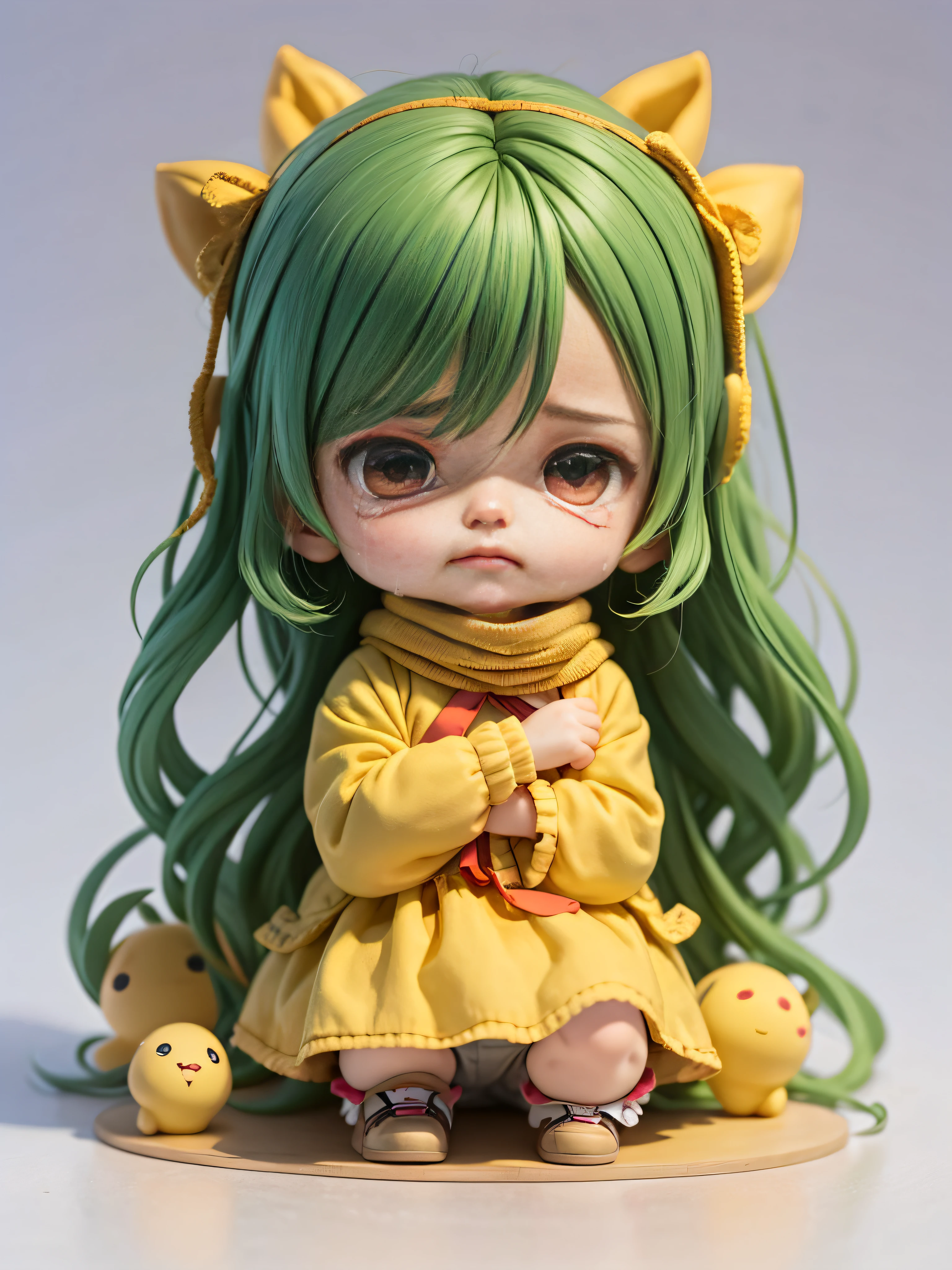 tmasterpiece,The crouching li was upset,The expression of crying,Unhappy look,(Sad,streaming tears)Full body like,background is simple