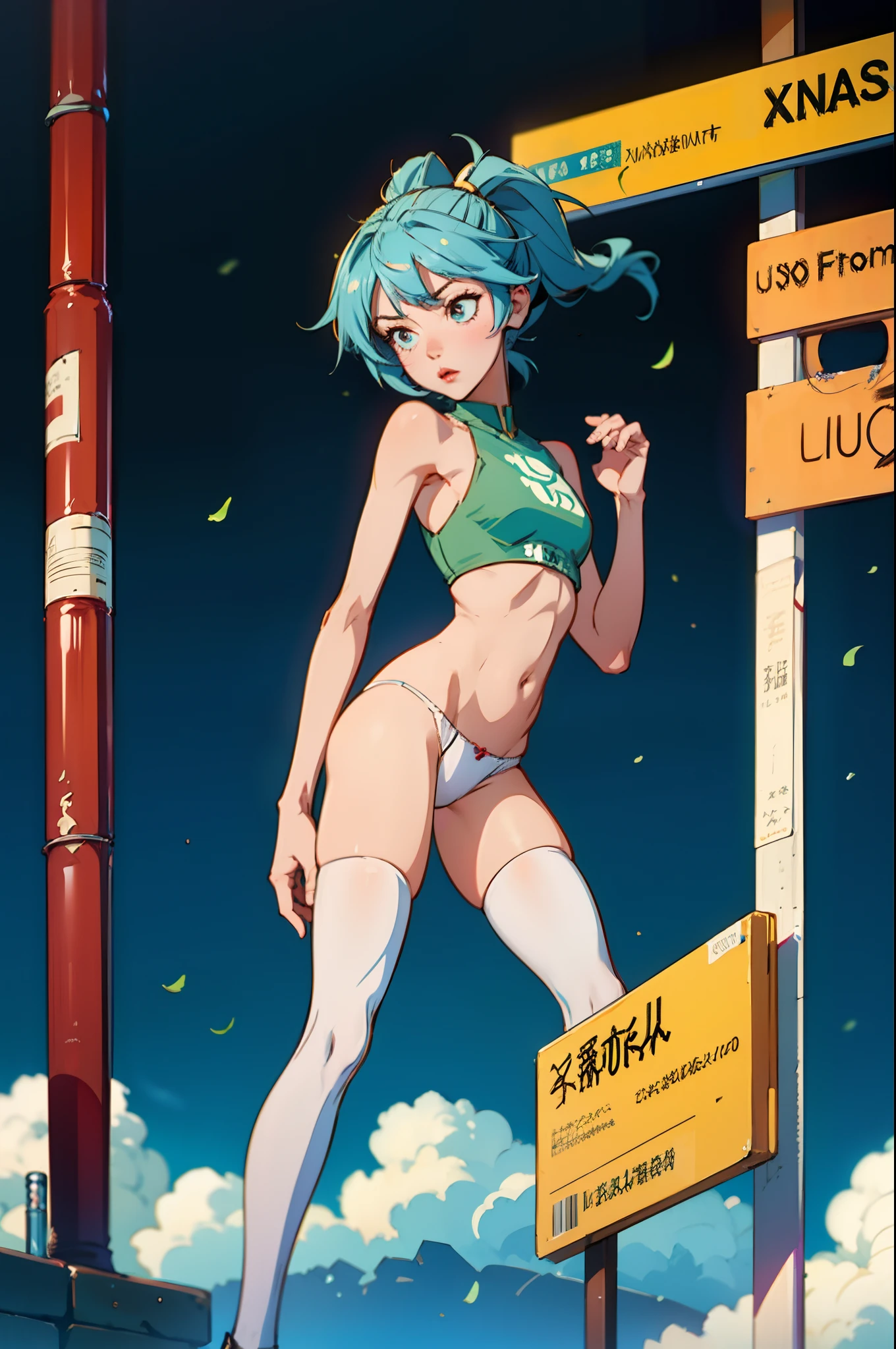 Anime shoujo,Open your legs,white panties,white stockings,Luo Tianyi
