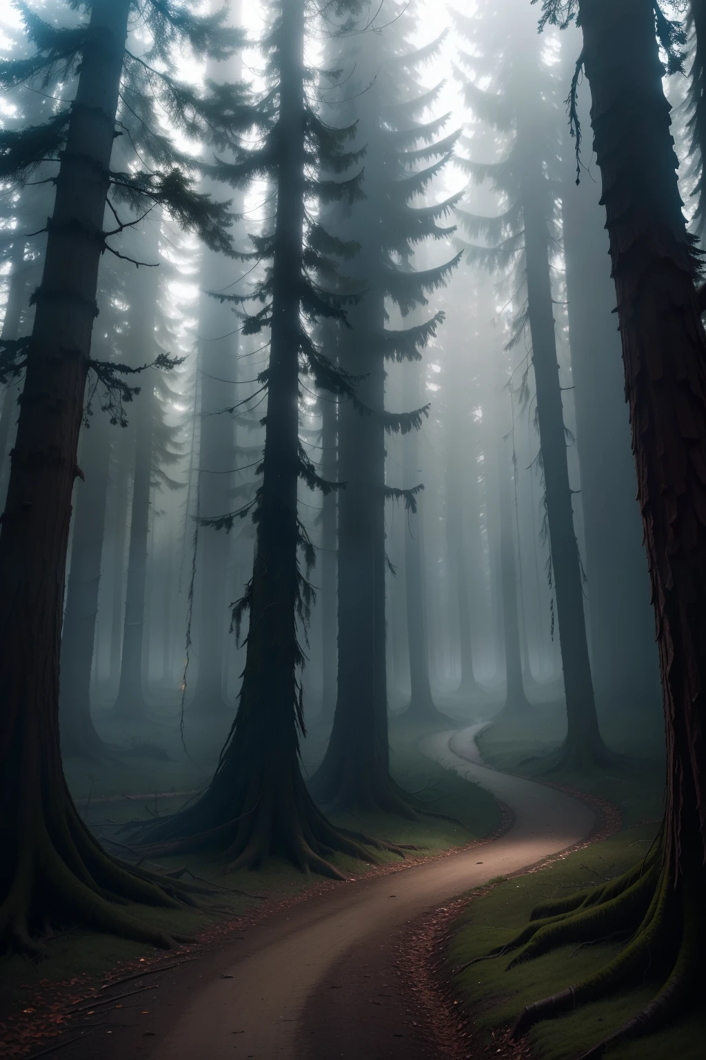 It was dark all around the forest，Hidden saw one or two withered trees