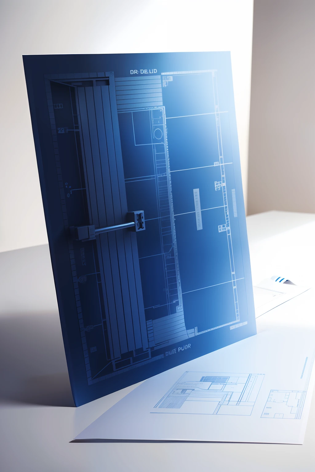blue print, one paper, 3d, realistic, clean background