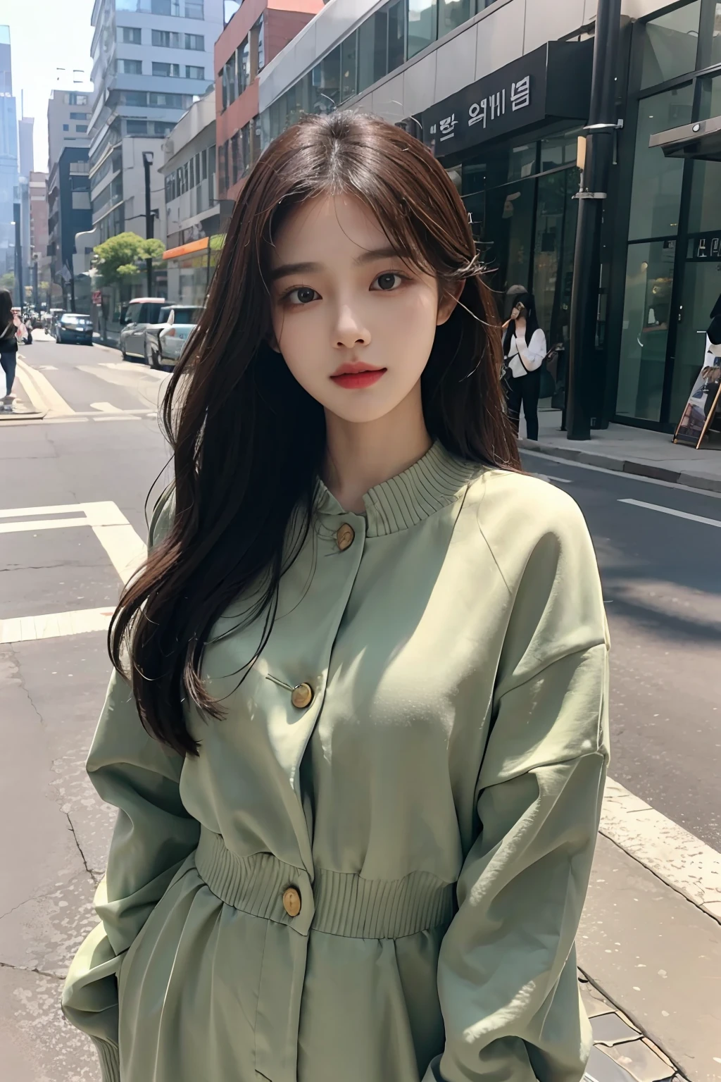 4K refined facial features，Korean girl standing on the street，adolable