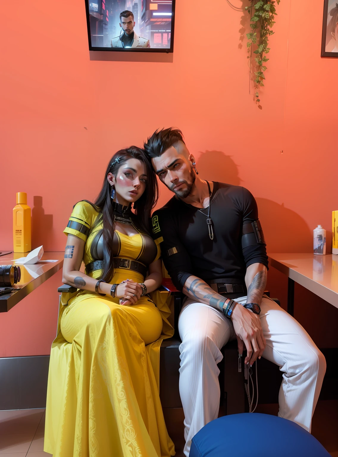 Cyberpunk handsome couple, 4k pic, realistic