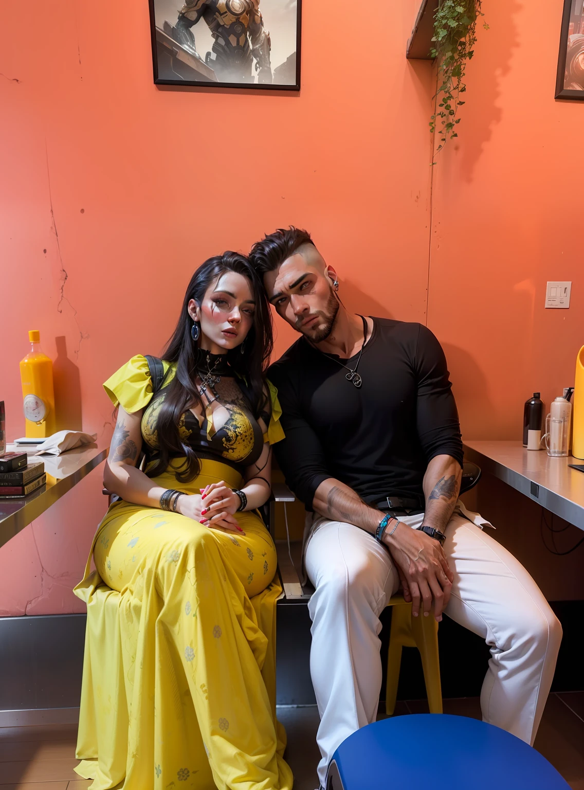 Cyberpunk handsome couple, 4k pic, realistic