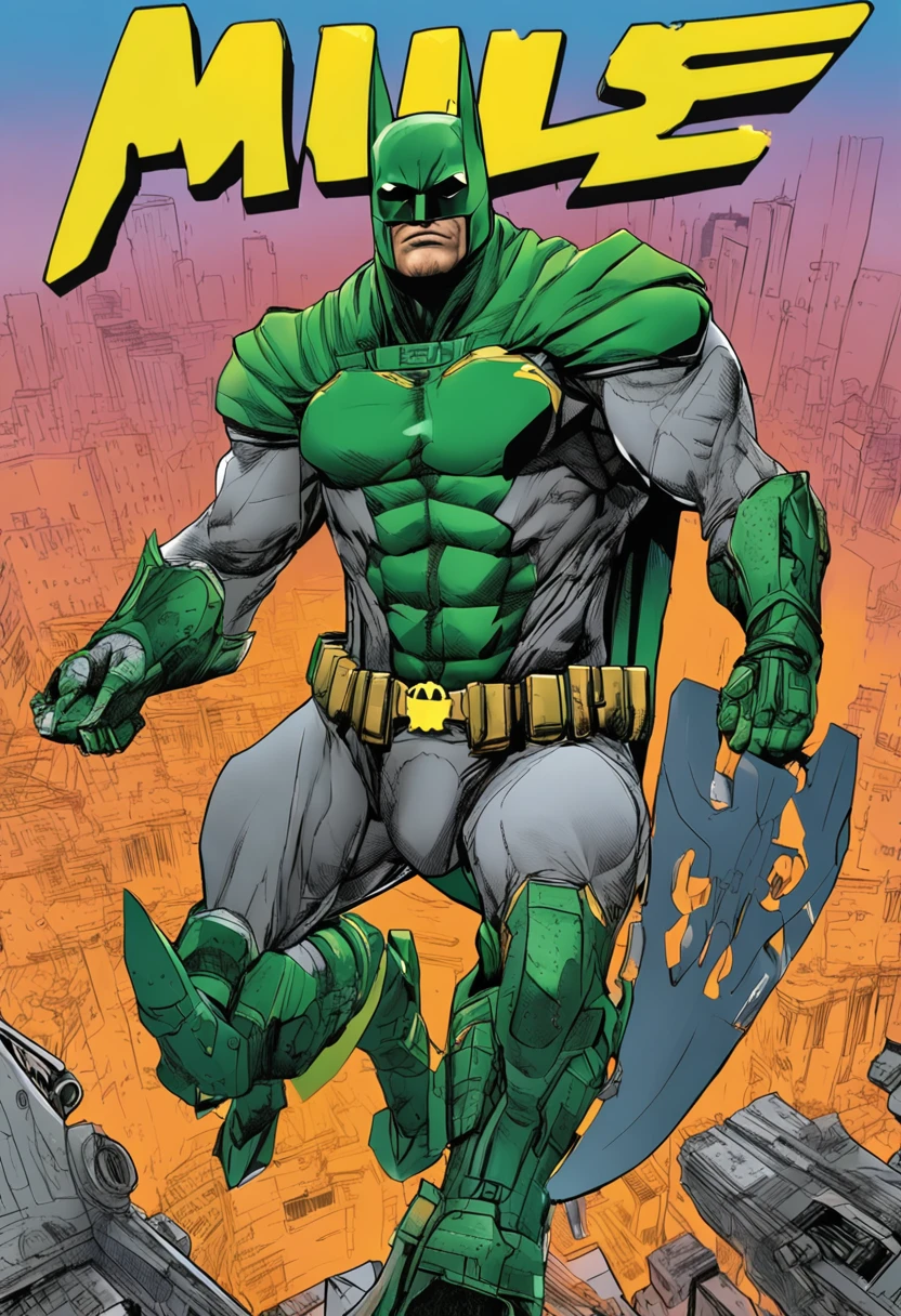 Um batman verde, amarelo e azul, brasileiro, realistic in a titanium cybernetic suit, detalhado, designe perfeito, alta qualidade arestas perfeitas e simetricas  ::n_desenho de estilo, Low-quality imperfection, boneco, jogo, anime
