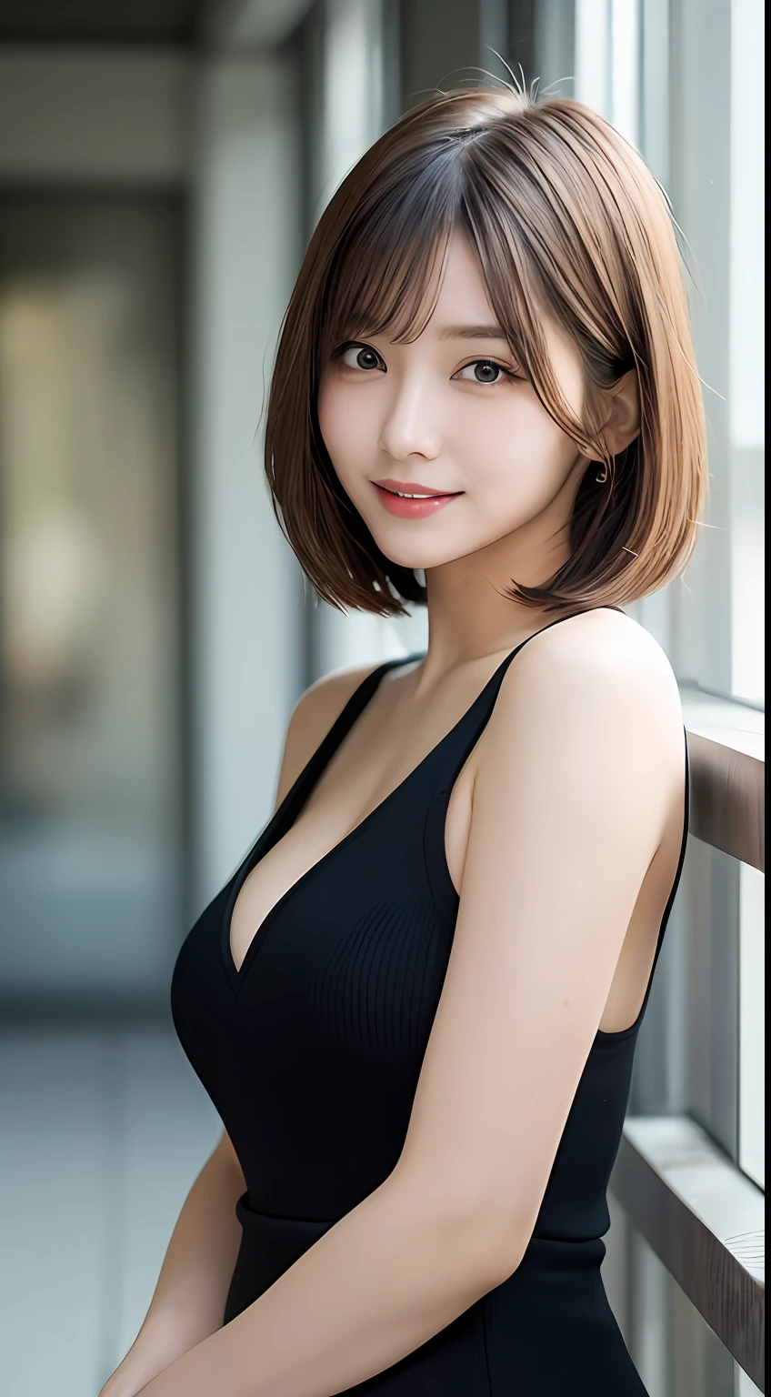 masutepiece, Best Quality, Illustration, Ultra-detailed, finely detail, hight resolution, 8K Wallpaper, Perfect dynamic composition, Beautiful detailed eyes, Women's Fashion Summer,Shorthair,small tits,Natural Color Lip, Bold sexy poses,Smile,Shinjuku、20 years girl、Cute、Sexy shot looking at camera