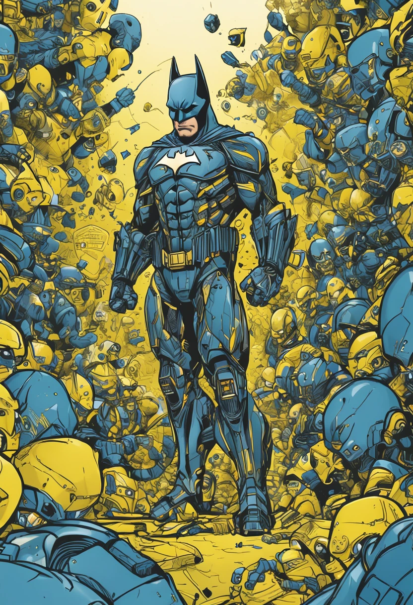 Um batman verde, amarelo e azul, brasileiro, realistic in a titanium cybernetic suit, detalhado, designe perfeito, alta qualidade arestas perfeitas e simetricas  ::n_desenho de estilo, Low-quality imperfection, boneco, jogo, anime