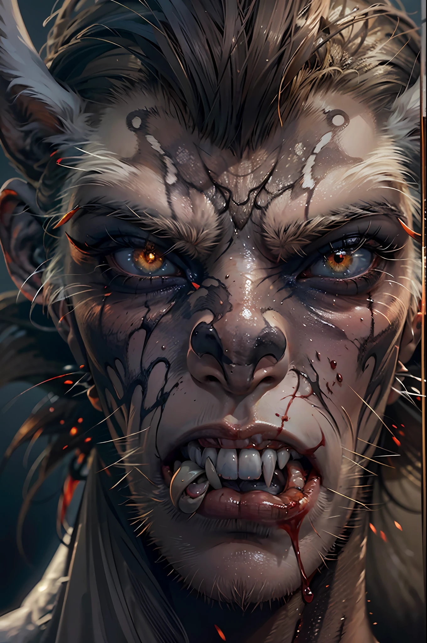 Invading aliens，Wolf-faced zombies，A lot of hair is long，Long horn，uncanny，blood vess，frotting，Murderous，Full body like，combats，The city was destroyed，of a real，Facial features are carefully depicted，Realistic skin texture，Dark style，depth of fields，high light，Real light，Ray traching，oc rendered，Hyper-realistic，best qualtiy，8K，Works of masters，super-fine，Detailed pubic hair，Correct anatomy，sharp focus on eyes，Bokeh，Facial features are carefully depicted