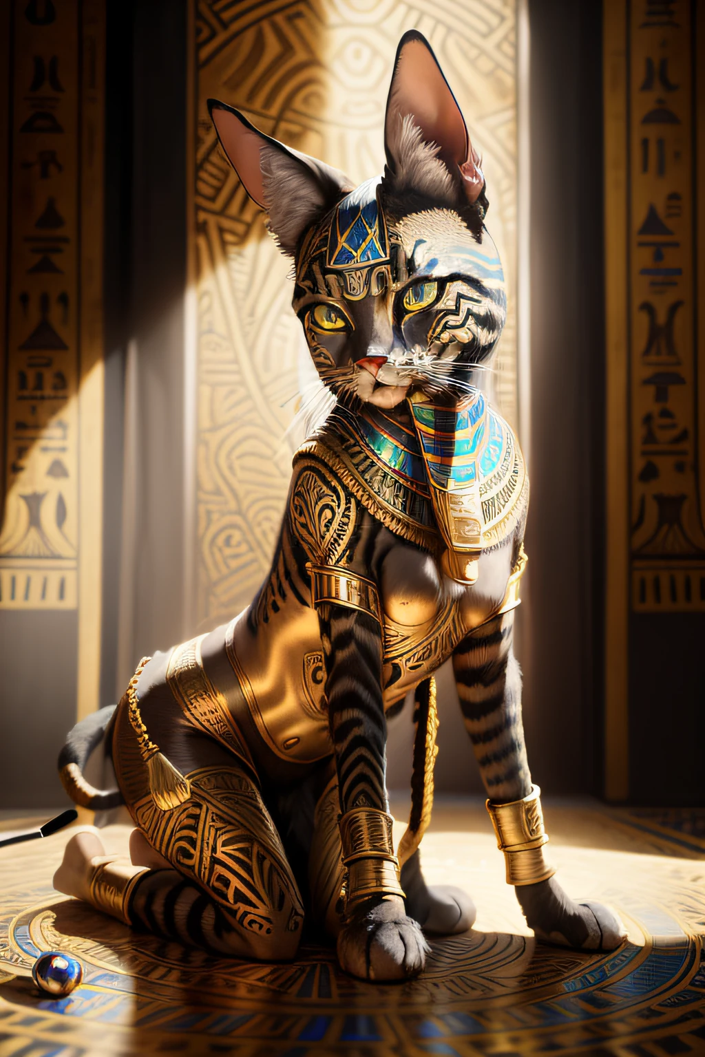 (Egyptian Bastet:1.2), (colorido:1.2), dourado, ouro, Hans Giger, (zentangle:1.2), granulado, extremamente detalhado, detalhes intrincados, dynamic lighting, fotorrealista, luz natural, baixo h, obra prima, detalhado 8k