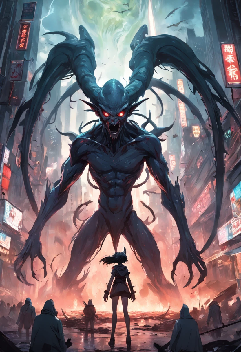 Invading aliens,Wolf-faced zombies,A lot of hair is long,Long horn,uncanny,blood vess,frotting,Murderous,Full body like,combats,The city was destroyed,of a real,Facial features are carefully depicted,Realistic skin texture,Dark style,depth of fields,high light,Real light,Ray traching,oc rendered,Hyper-realistic,best qualtiy,8K,Works of masters,super-fine,Detailed pubic hair,Correct anatomy,sharp focus on eyes,Bokeh,Facial features are carefully depicted