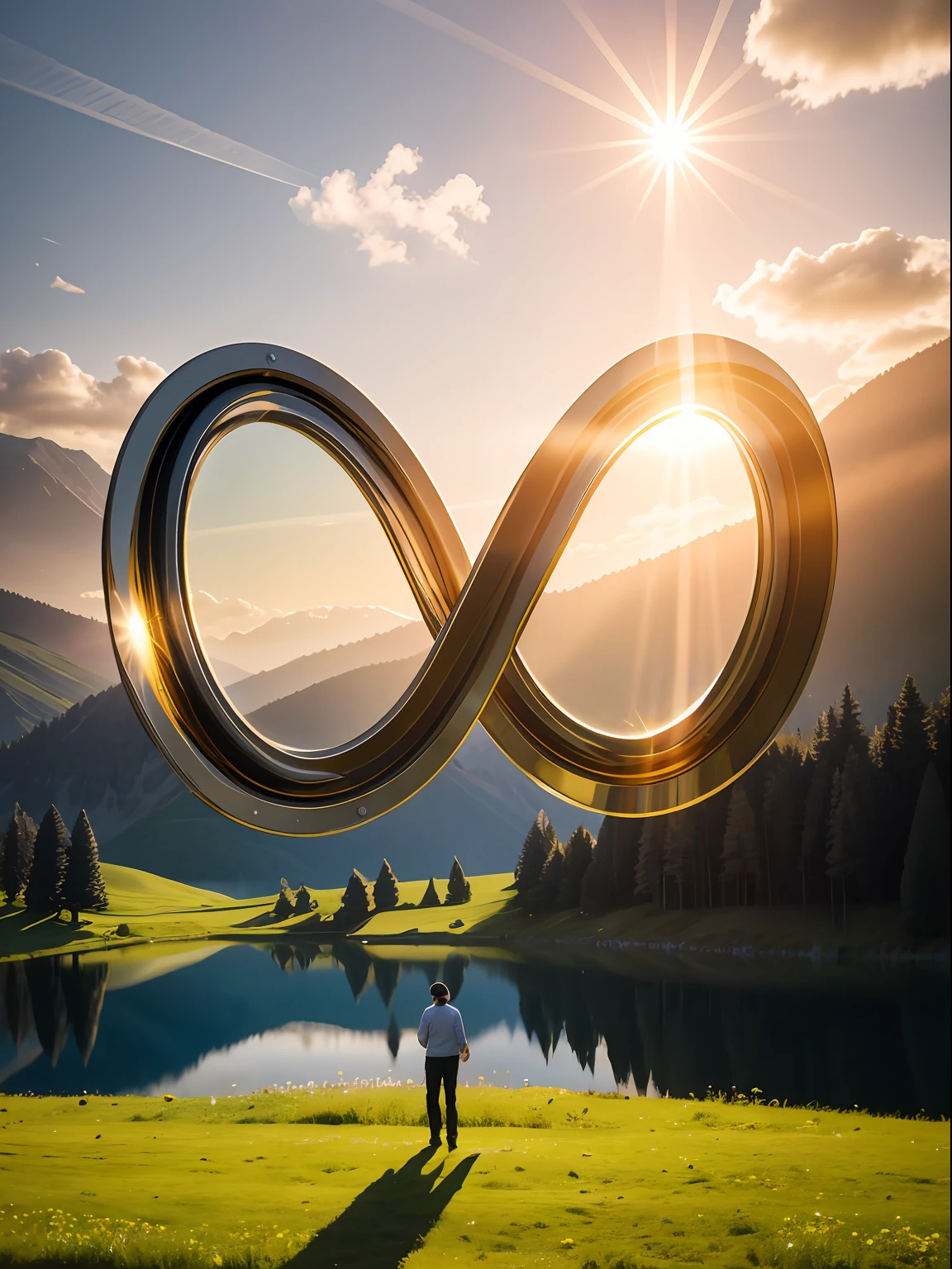 tmasterpiece,Best quality at best,8K,sunny clear sky,Lush meadows,Central Lake,Material de vidro,Round countertop,Bright colors,morningglow
